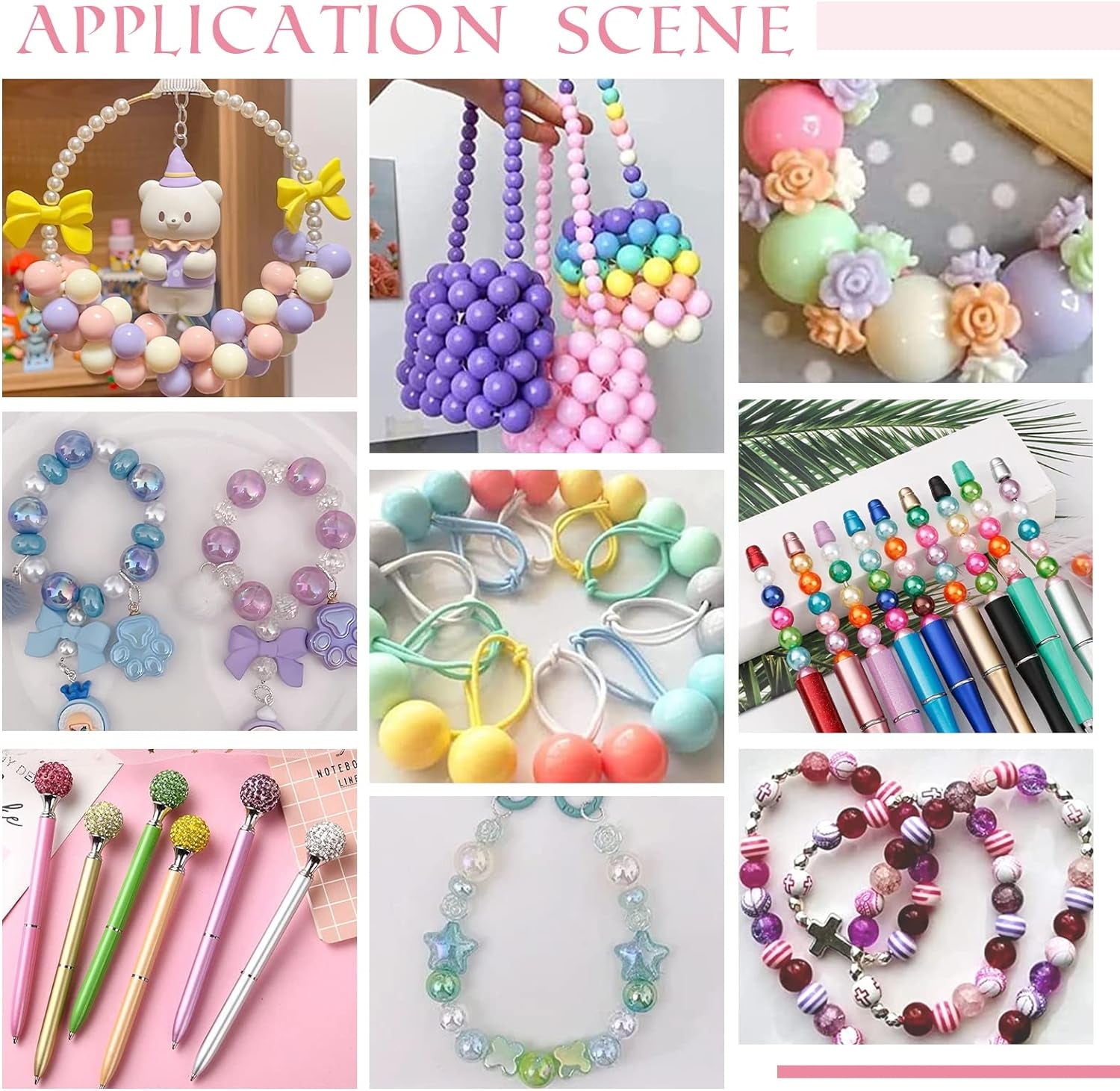 50Pcs Chunk Beads, 20Mm Focal Beads Bubblegum Beads Colorful Pen Beads Large Rhinestone Pearl Beads Loose Beads Spacer Beads for Pen School Jewelry Bracelet Necklace Keychain Craft Making