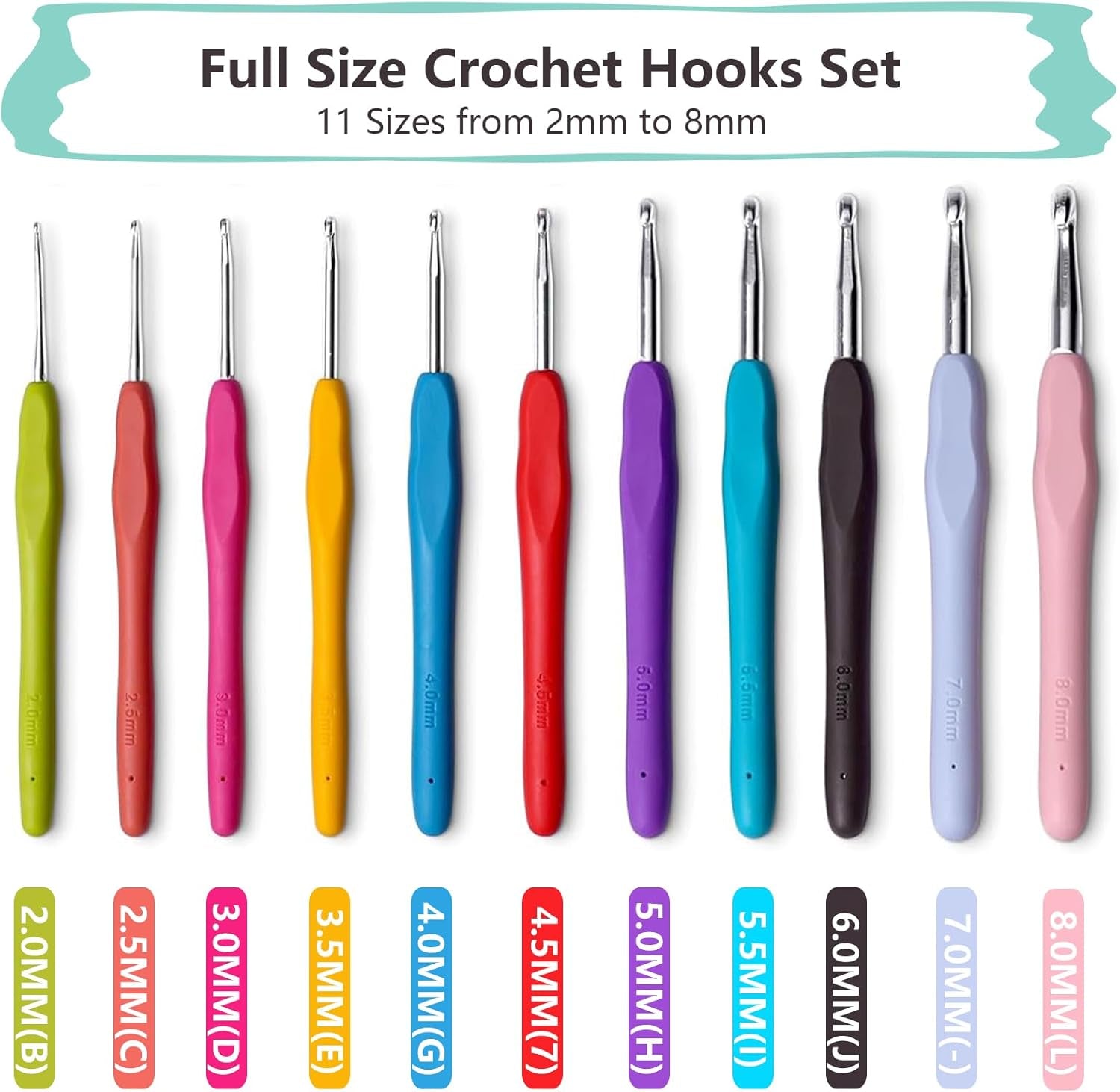 Crochet Hooks 11 Size Crochet Hook Set with Soft Handle and Case Crochet Needle Kit for Beginners Knitting Needle Kit Yarn Crochet Kit 2Mm(B) to 8Mm(L)