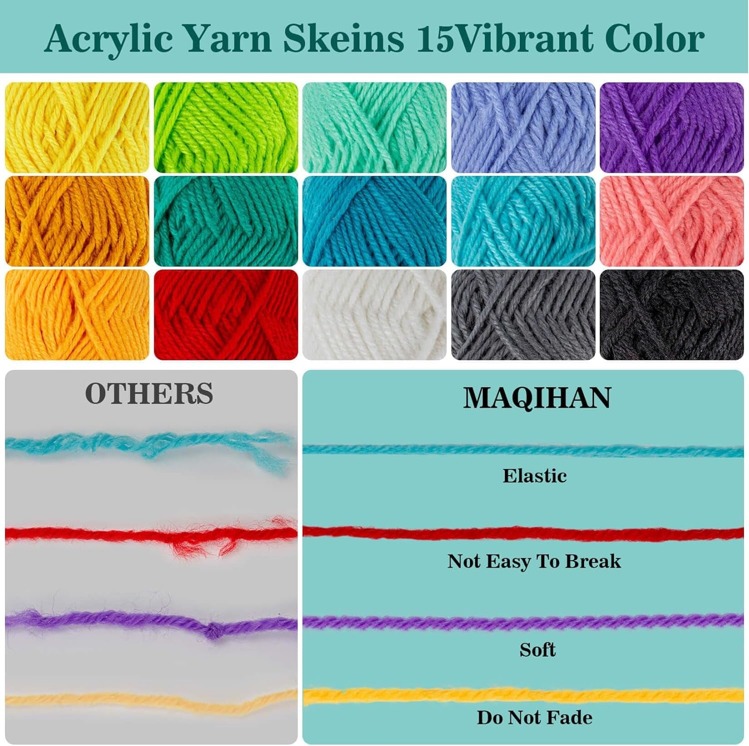 15X20G Acrylic Yarn for Crocheting - Soft Knitting Yarn for Crafts Multicolor Yarn Skeins for Crocheting DIY Yarn Bulk for Handicraft Knitting Yarn Scarves Gift for Beginners Adults