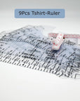 9Pcs Tshirt Ruler Guide to Center Vinyl, Transparent V-Neck/Round PVC Ruler for Alignment, Heat Press, Children Youth Adult
