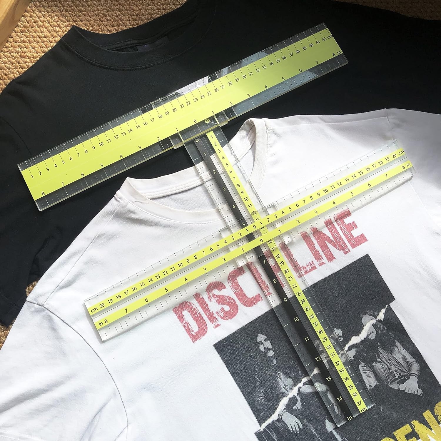 T-Shirt Alignment Ruler Guide Tool to Center Designs Acrylic Transparent Movable T Ruler Set for Heat Press Adult Kids Children Little Boys Tee Clothing Measurement Tool