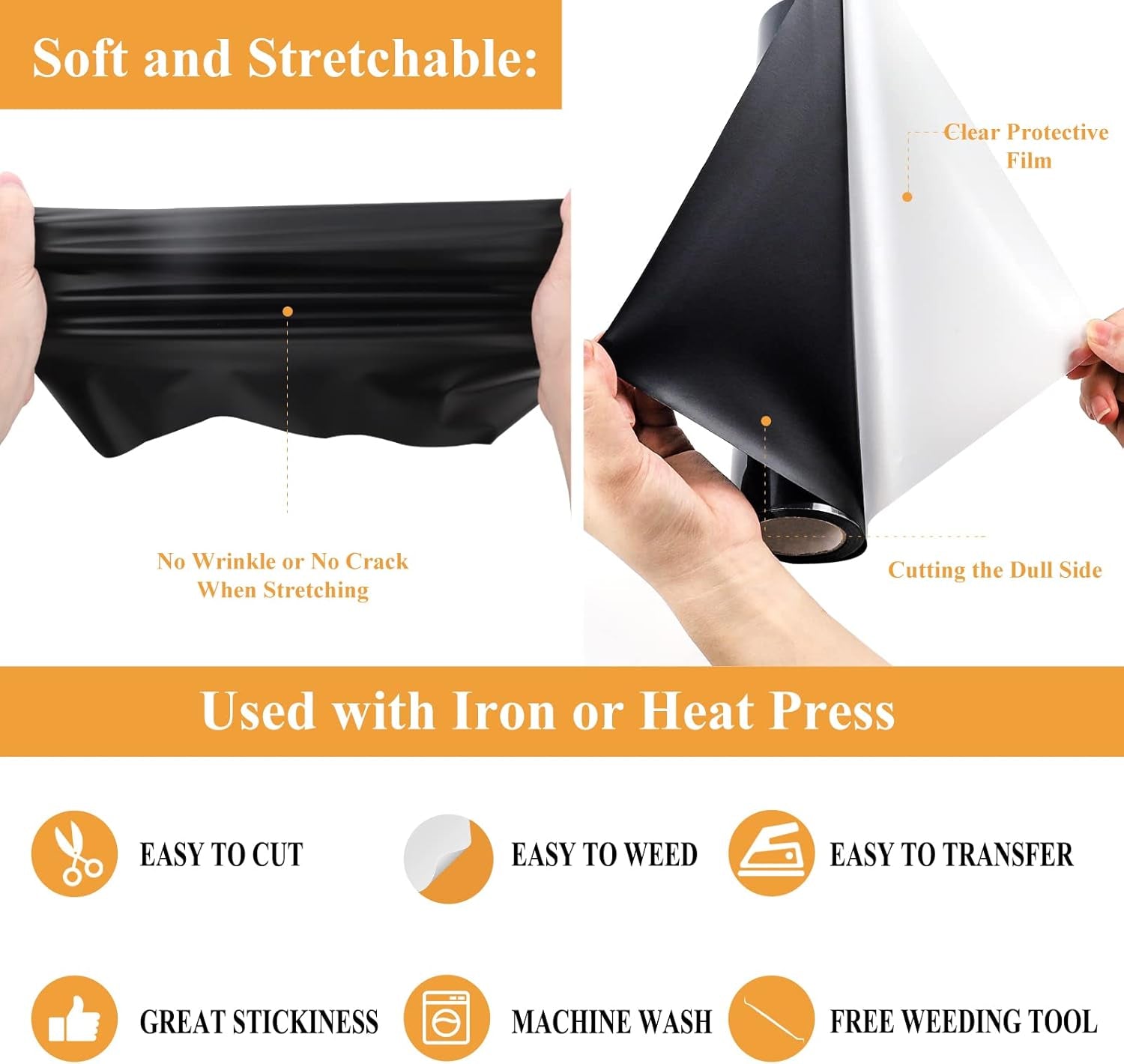 HTV Black and White Heat Transfer Vinyl Rolls, 12" X 20Ft HTV Iron on Vinyl for Shirts, Black & White Vinyl for Cricut, Cameo, Heat Press Machines (2 Rolls 12 Inches X 10 Feet Each)