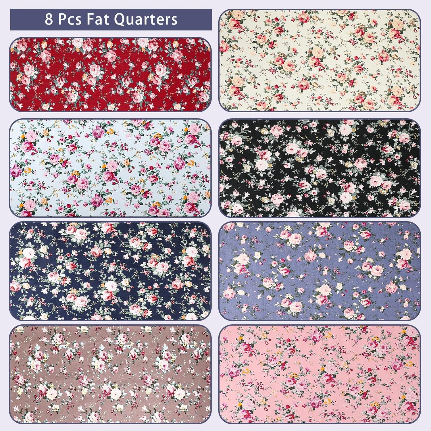8 Pieces 35 X 59 Inch Large Vintage Floral Fabric Cotton Precut Fabric Decorative Quilting Fabric by the Yard Feminine Nostalgic Romantic Flowers Print for Sewing Craft DIY Making Home Decor