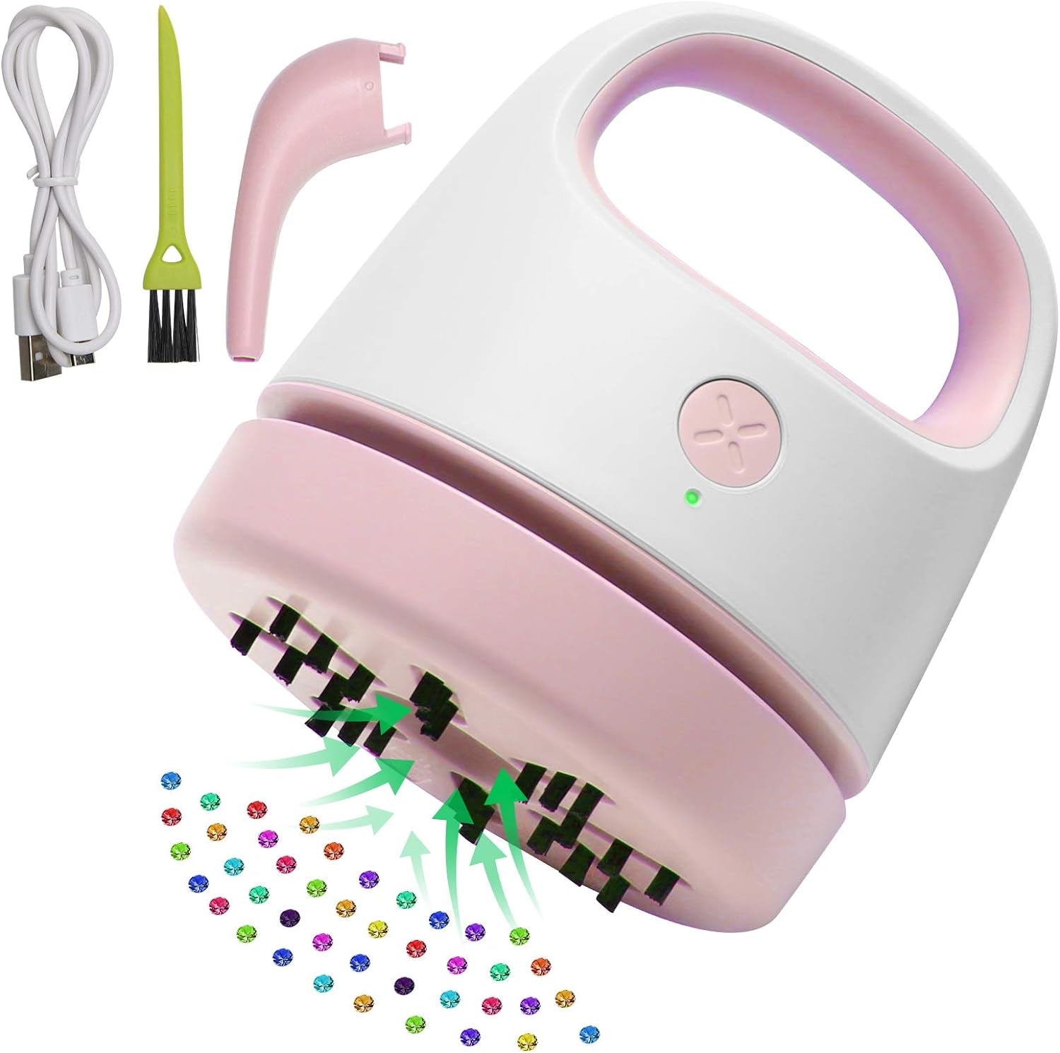 Diamond Painting Tools for Drill Quicker Picker,  Diamond Painting Accessories Tool for Sweep Spilled Diamonds Picker Vacuum Quicker Picker Organizer Spilled Drill with USB Charger, Brush (Pink)