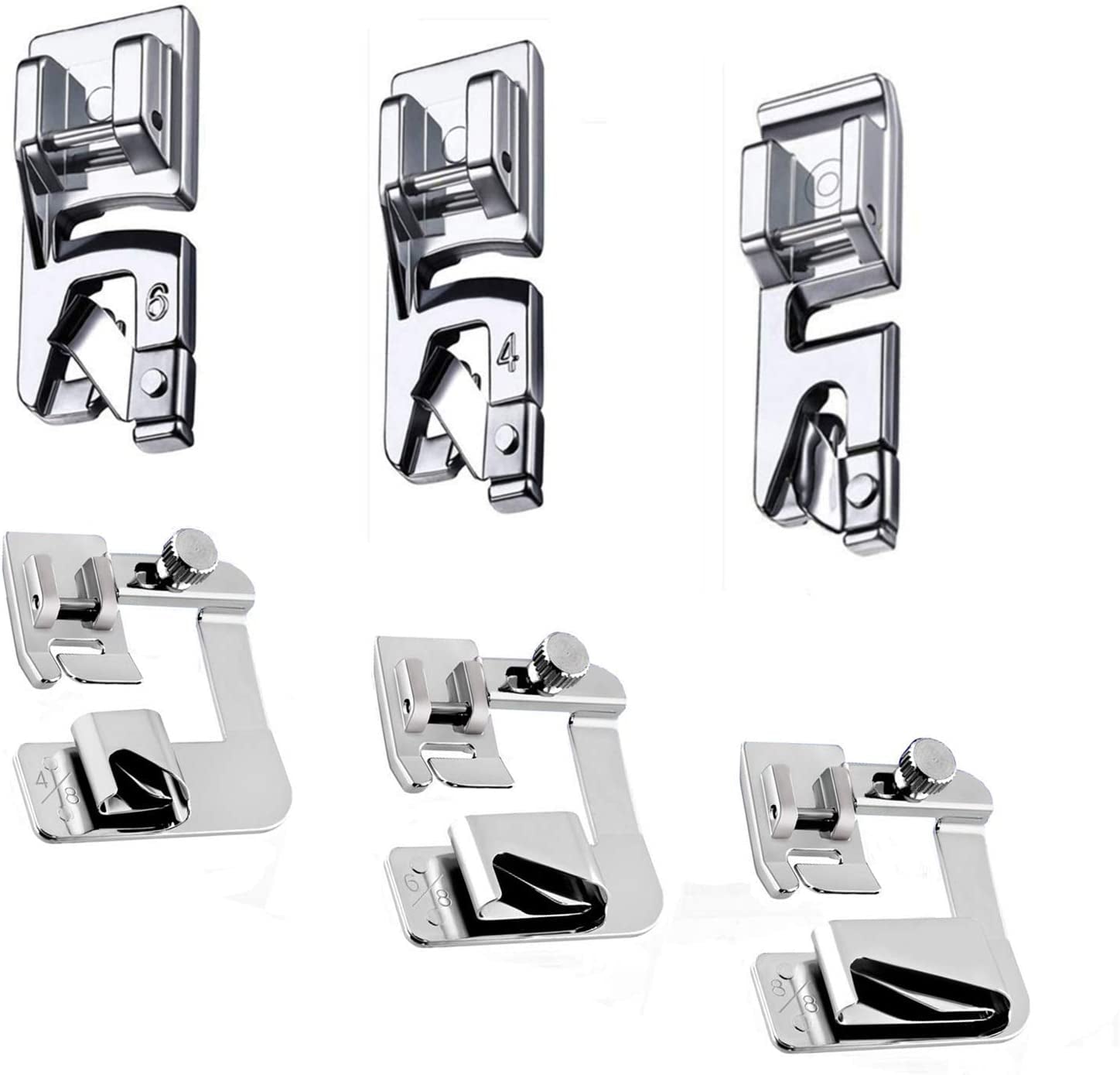Hemming Foot Kit 6Pcs Hemmer Foot Sewing Machine Presser Foot Hemmer for Brother Singer Janome Low Shank Sewing Machine Use Rolled Hem Presser Foot