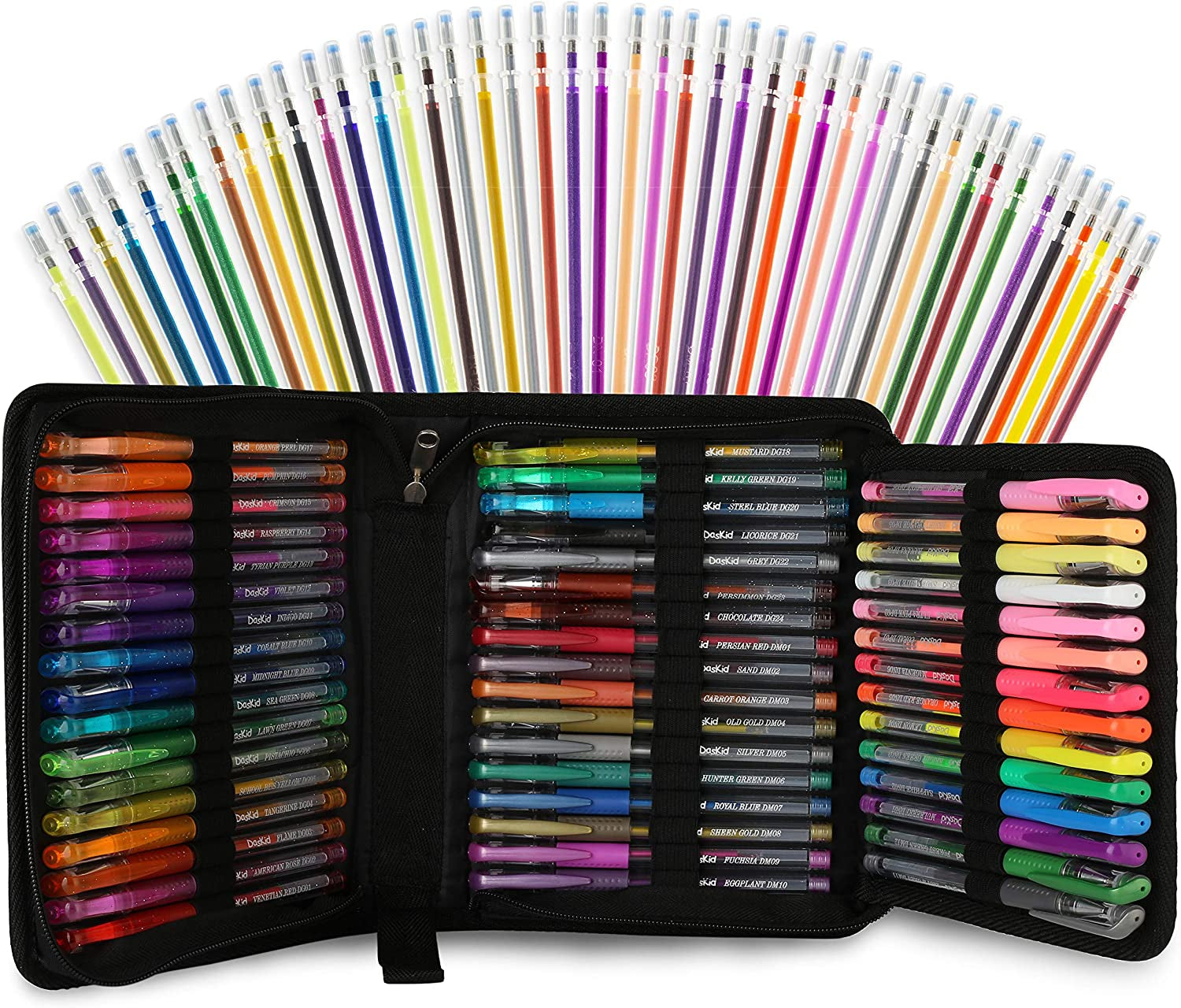 96 Color Artist Gel Pen Set, Includes 24 Glitter Gel Pens 12 Metallic, 6 Pastel,6 Neon, plus 48 Matching Color Refills, More Ink Largest Non-Toxic Art Neon Pen for Adults Coloring Books Craft Doodling Drawing