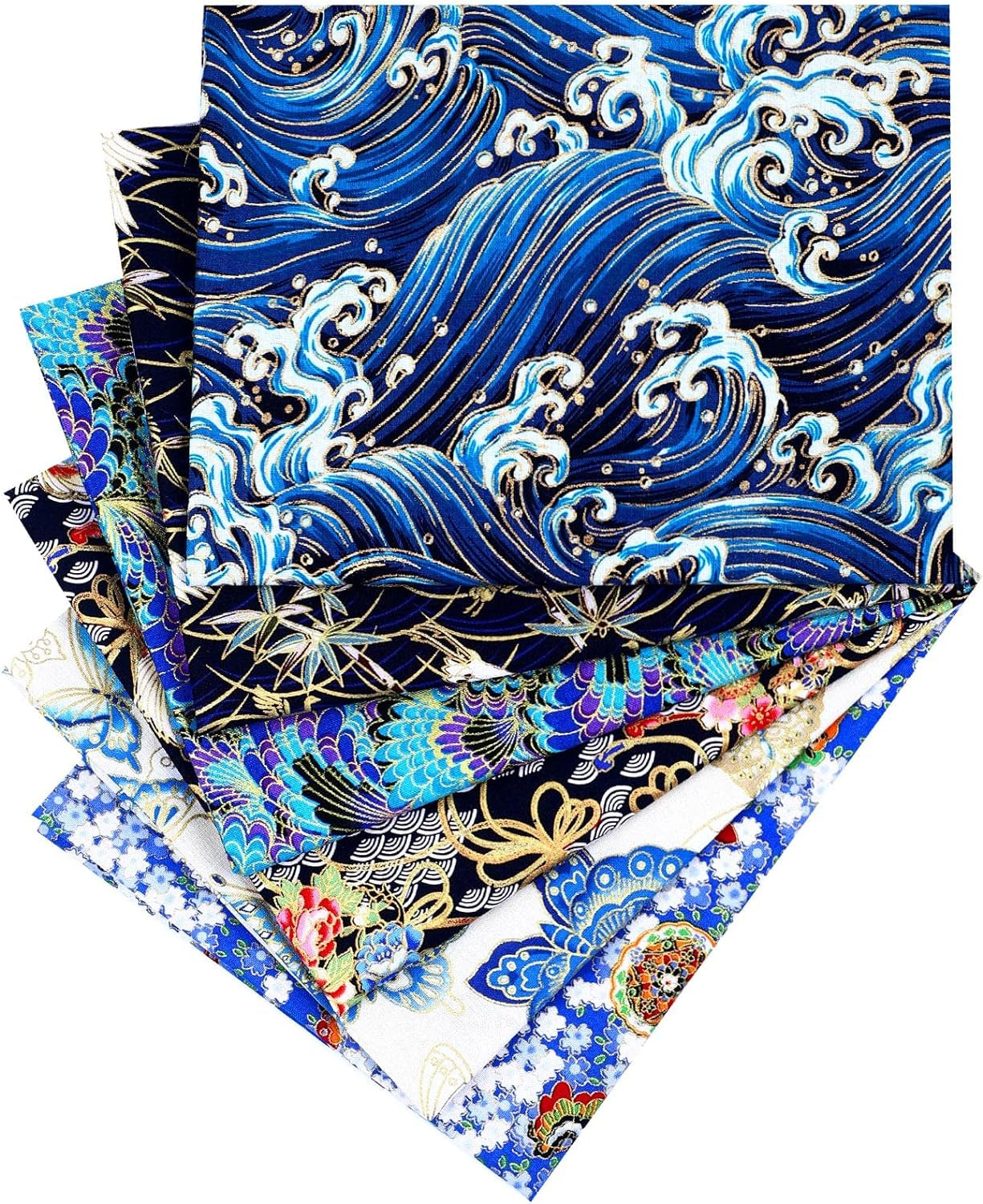 6 Pcs 20'' X 16'' Japanese Fat Quarters Quilting Fabric Bundles Japanese Printed Furoshiki Wrapping Cloth Squares Quilting Patchwork Fabric Colored Cotton Wrap DIY Scrapbook Craft (Fresh Style)