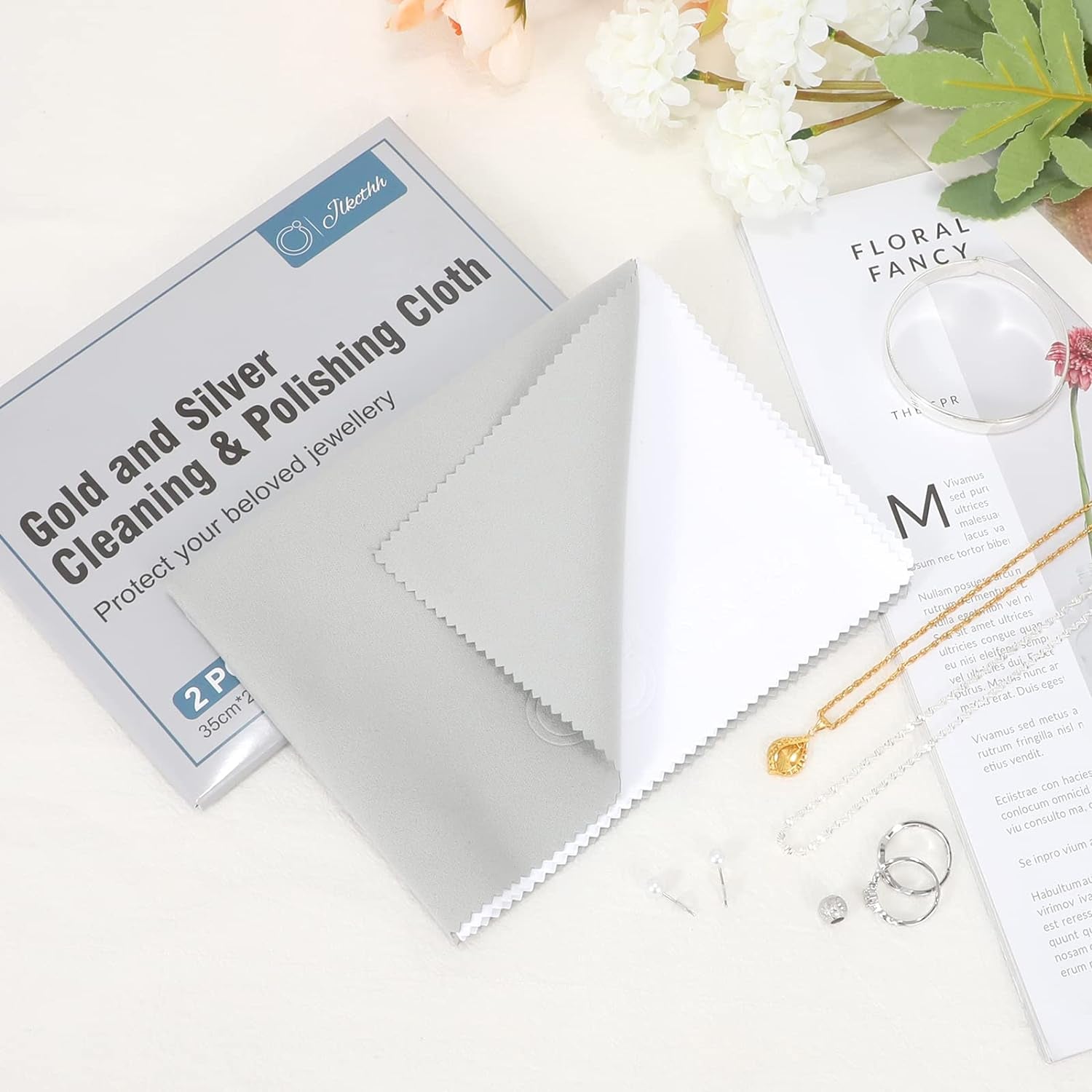 2 PCS Jewelry Cleaning and Polishing Cloth, 100% Pure Cotton Silver Polishing Cloth for Sterling Silver & Gold & Platinum Jewelry and Large Silverware, Reusable Soft Jewelry Cleaning Cloth