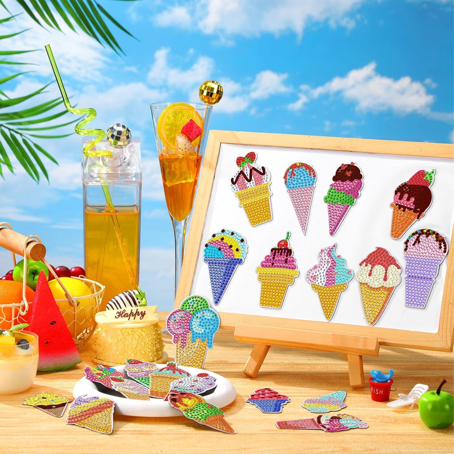30 Pcs Ice Cream Diamond Painting Magnets, Glitter Magnet Diamond Painting Kits Diamond Painting Stickers Fridge 5D Diamond Art Magnets Crafts Home Decoration Gift