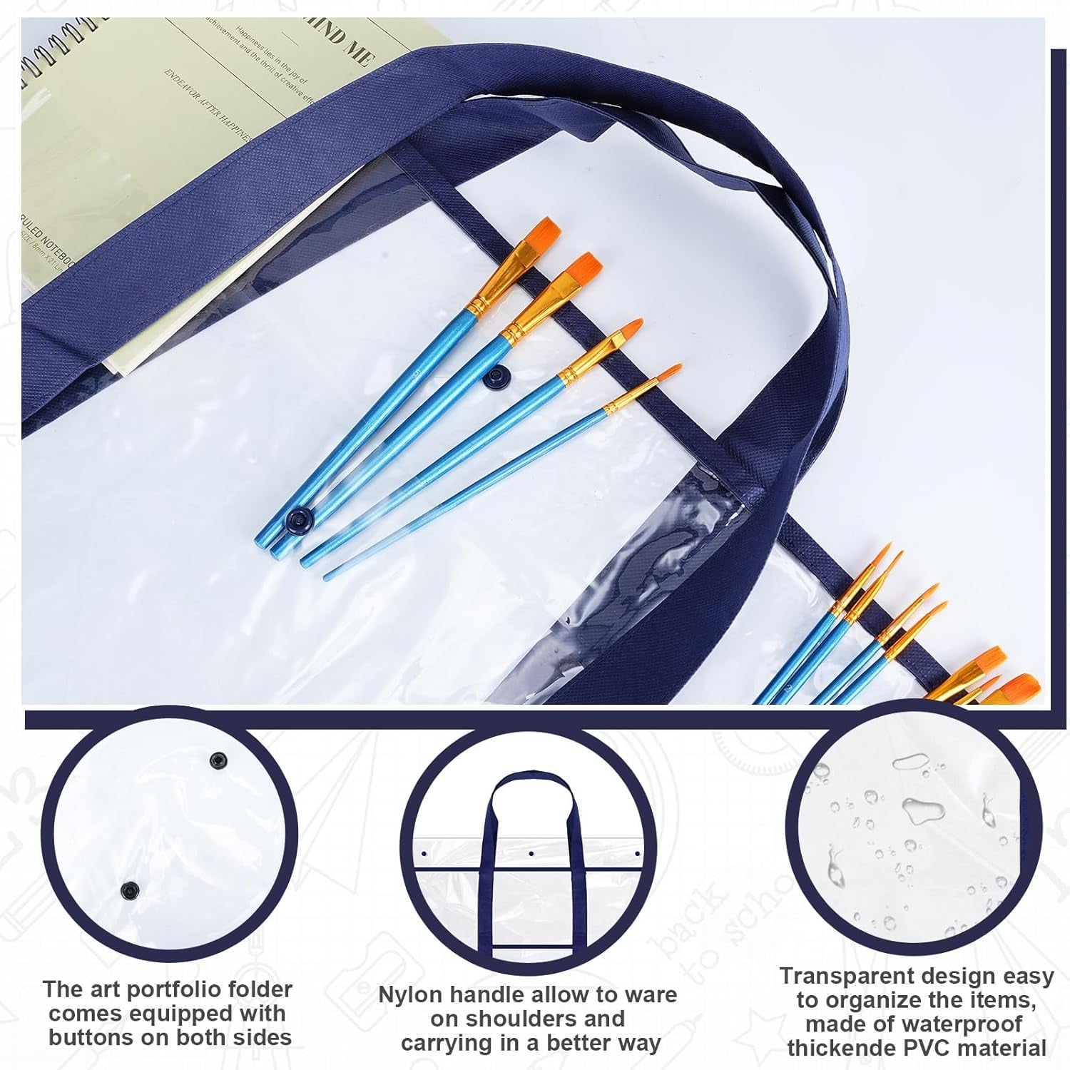 3 Pack Large Poster Storage Bag Bulletin Board Holder Art PVC Folder with Pocket Transparent Art Portfolio Organizer Storage Chart Container for Teacher Paper Teen(31 X 29")