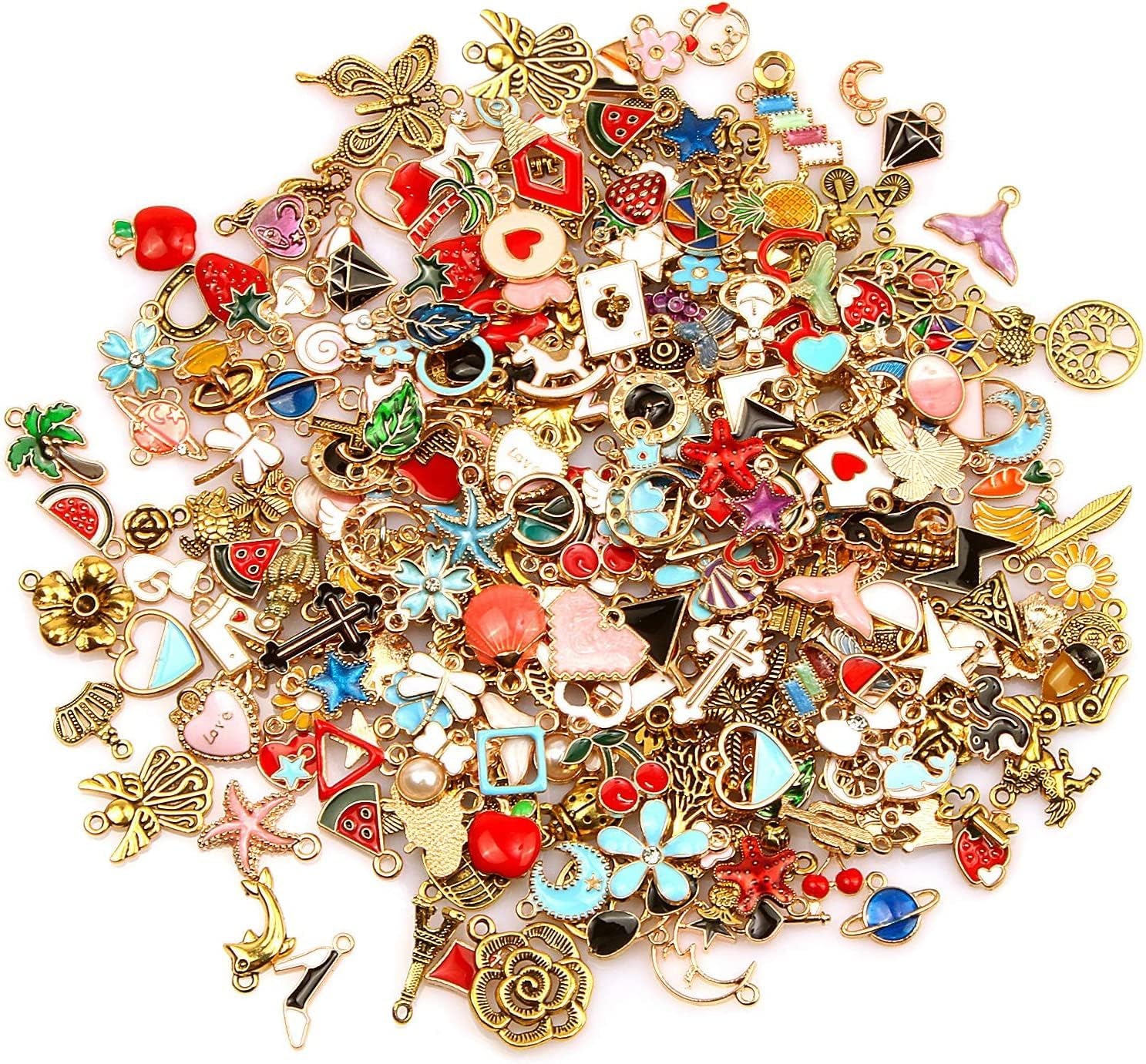 170Pcs Jewelry Making Charms Assorted Gold Plated Enamel Necklace Bracelet Charms Pendants for DIY Jewelry Making