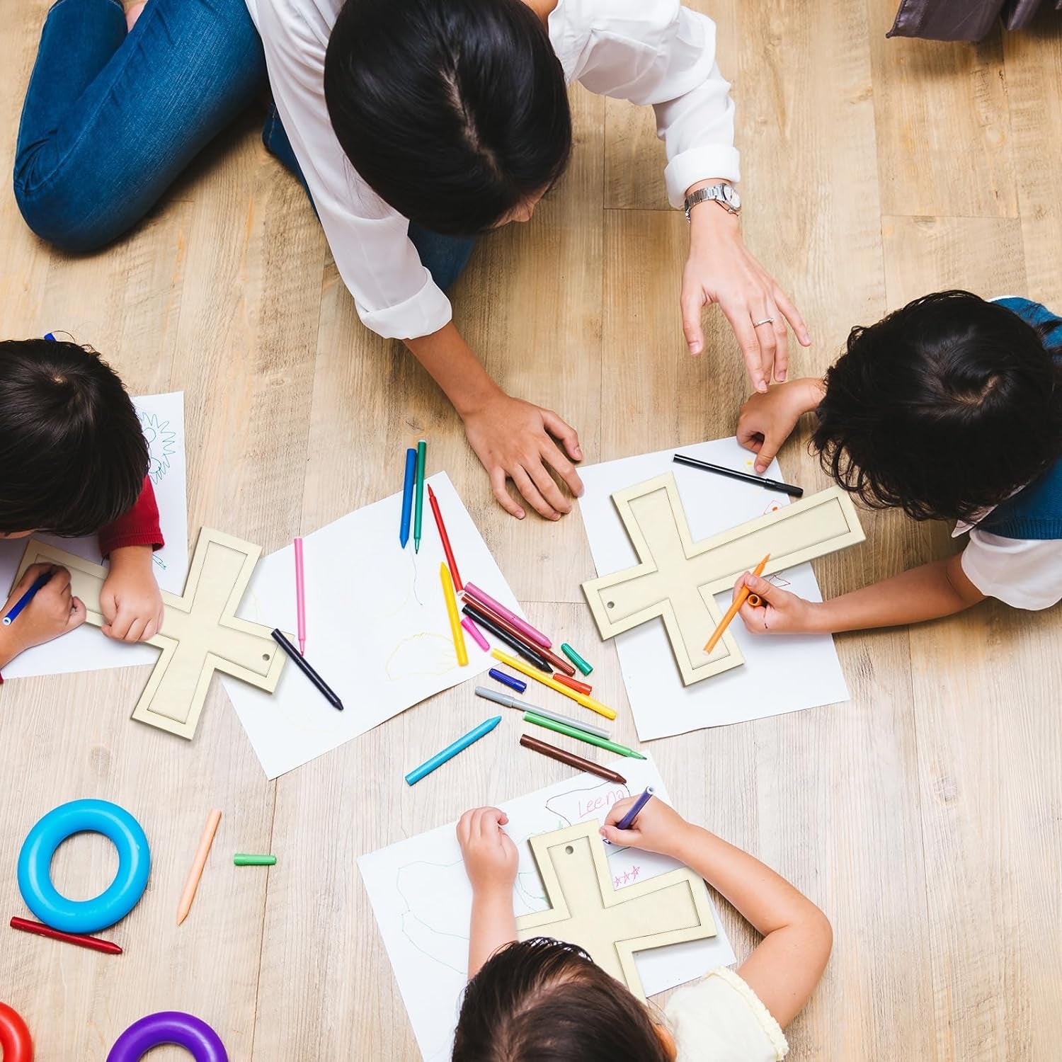 24 Pcs Unfinished Wooden Crosses for Crafts 8.9 X 6.5 Inch Unpainted Large Blank Wooden Layered Cross for Sunday School Crafts DIY Easter Projects Church Home Wall Decoration with String