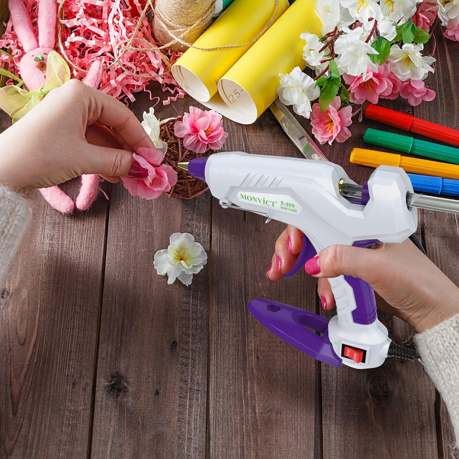 Full Size Hot Glue Gun,  Dual Temp Glue Gun 60/100W Base Stand Heavy Duty Melt Glue Gun Kit with 15 Pcs Glue Sticks &amp; 3 Finger Protectors for Sealing Wax, Quick Repairs, DIY, Art &amp; Crafts