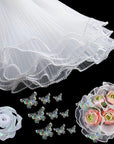 Black Flower Wrapping Paper Kit - 4.37 Yards Pearl Lace Mesh for Bouquets, Wave Tulle with Ribbons and 3D Butterflies - Floral Wrap Florist Supplies (Black)