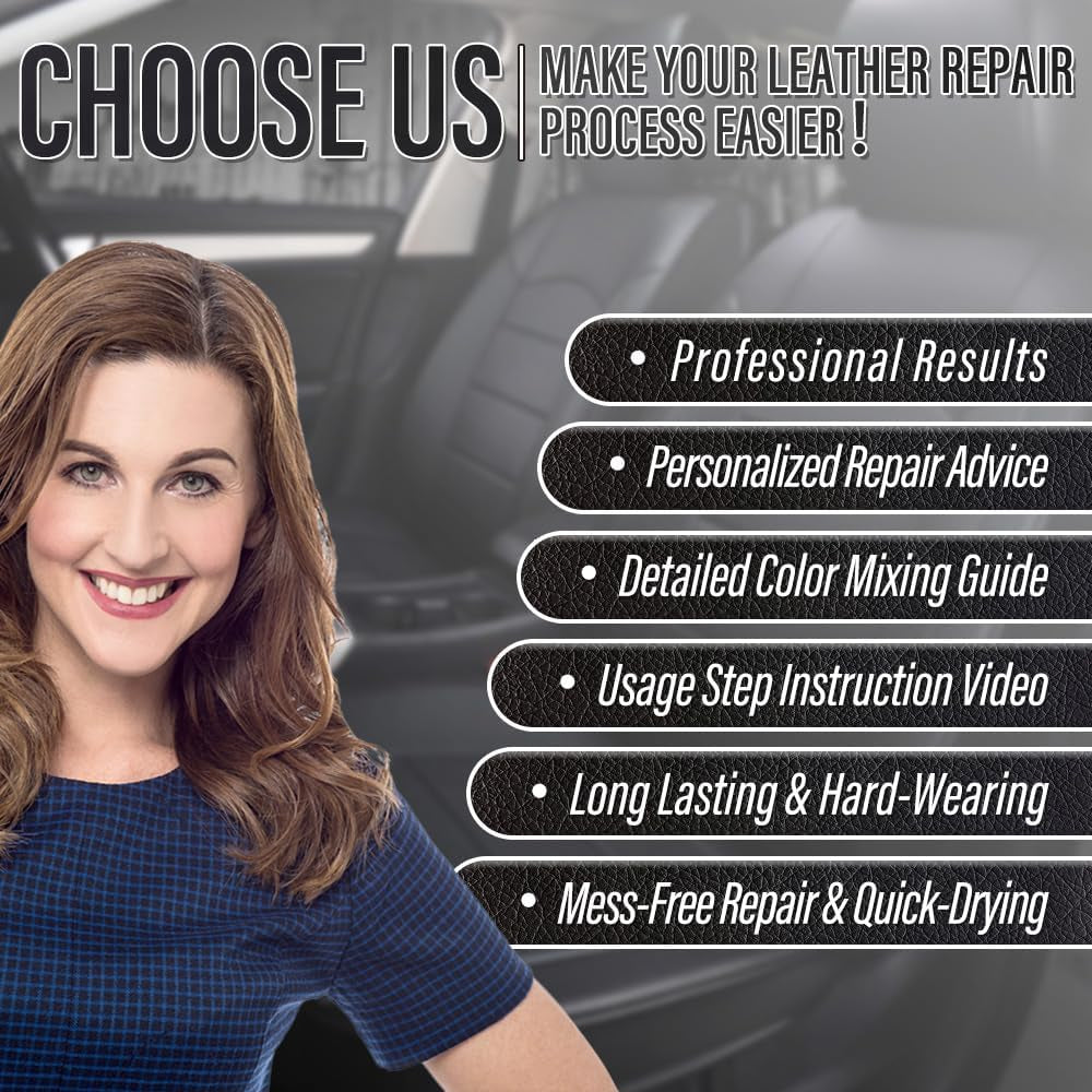 Black Leather Repair Kit for Car Interior, Leather Seat Repair Kit for Cars, Vinyl Repair Kit Repairs Tears &amp; Burn Holes from Furniture, Jacket, Chair, Sofa and Purse, with Color Matching Guide