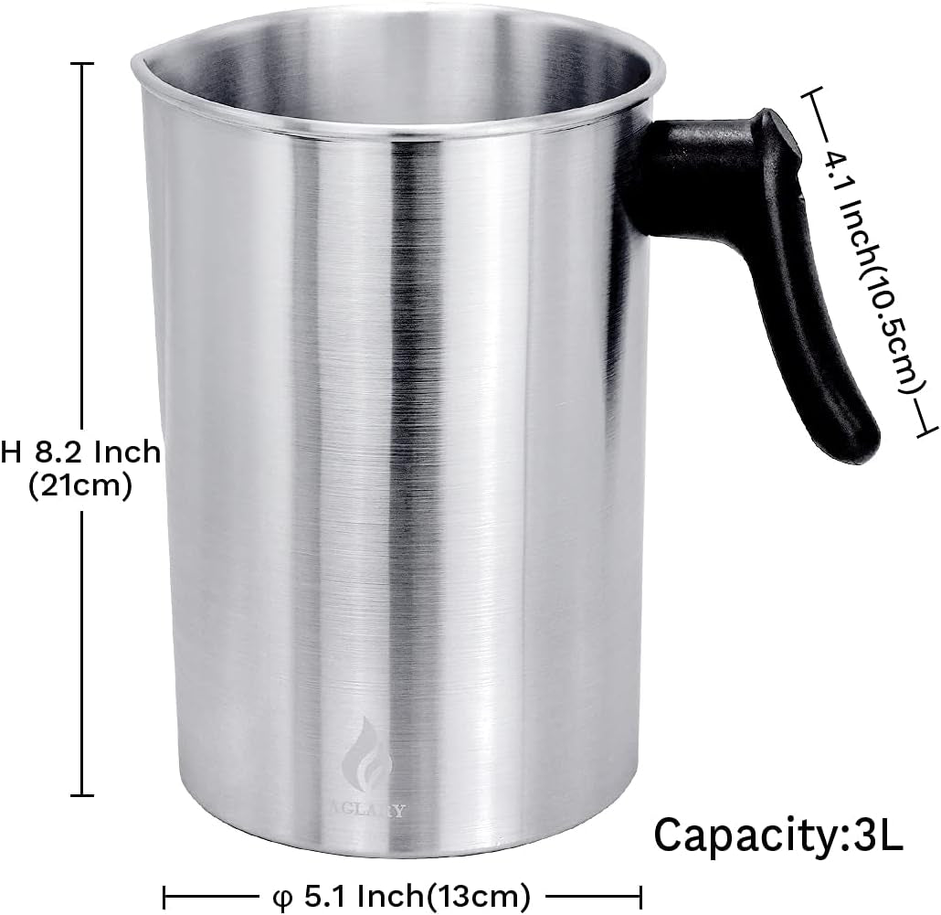 Candle Making Pouring Pot, Double Boiler Aluminum Candle Wax Melting Pitcher，Holds for 4 Pounds Wax，With Heat-Resistant Handle and Dripless Pouring Spout,Wax Melt Containers，3L…
