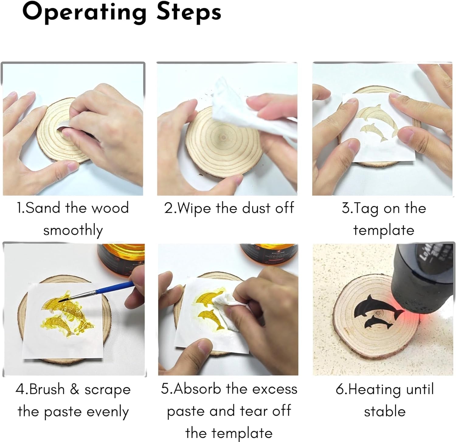 Wood Burning Gel Kit 4 OZ | Heat Activated Non-Toxic Paste for DIY Crafting, with Mini Scraper, Template Sticker, Paint Brush - Accurately & Easily Burn Designs on Wood, Canvas, Denim