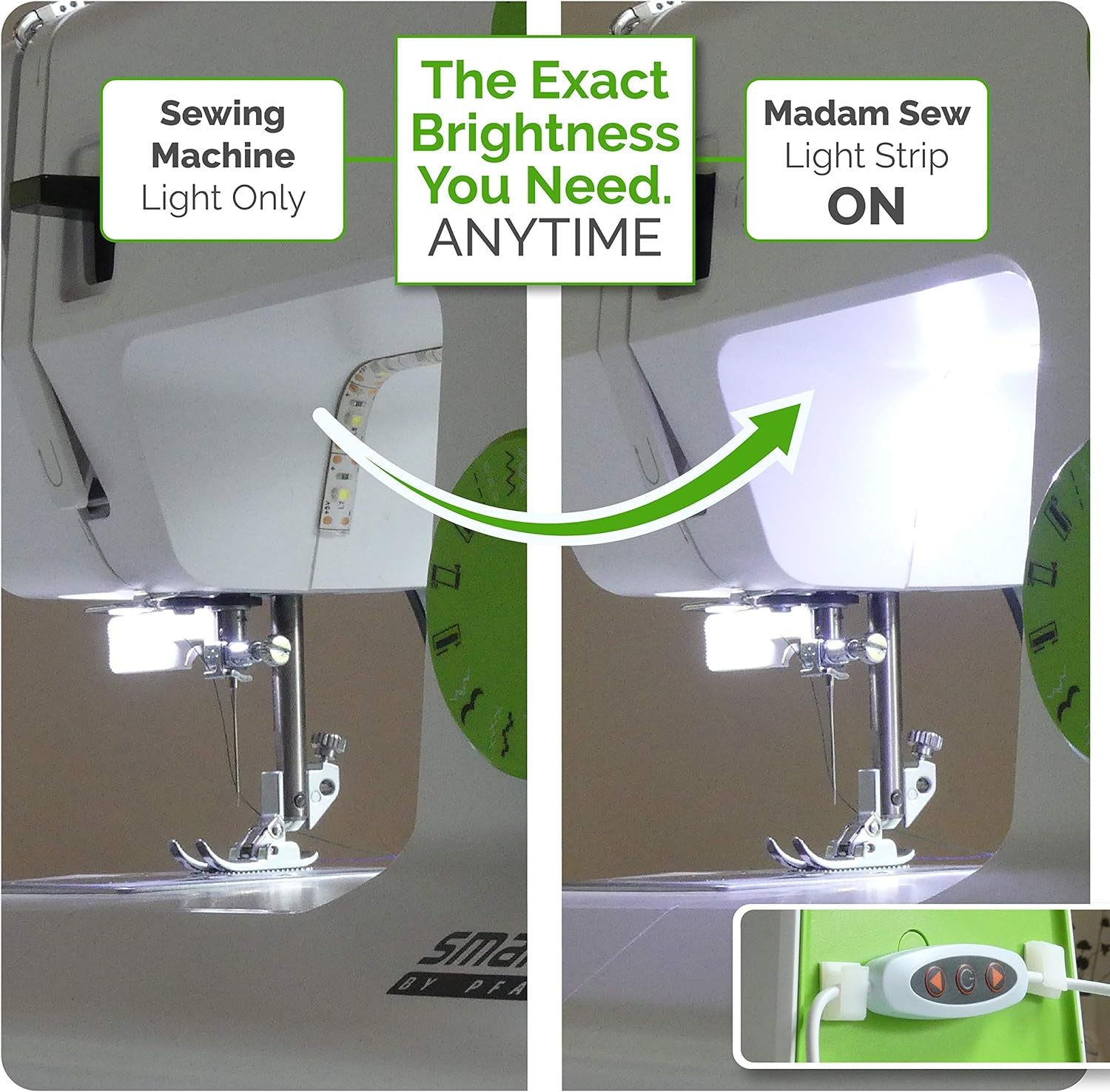 Sewing Machine Light Strip | 12" USB LED Light Strip, Clean White Lights for Brother, Janome, Babylock, Pfaff | Dimmable, 98" Power Cord, and Clips Included