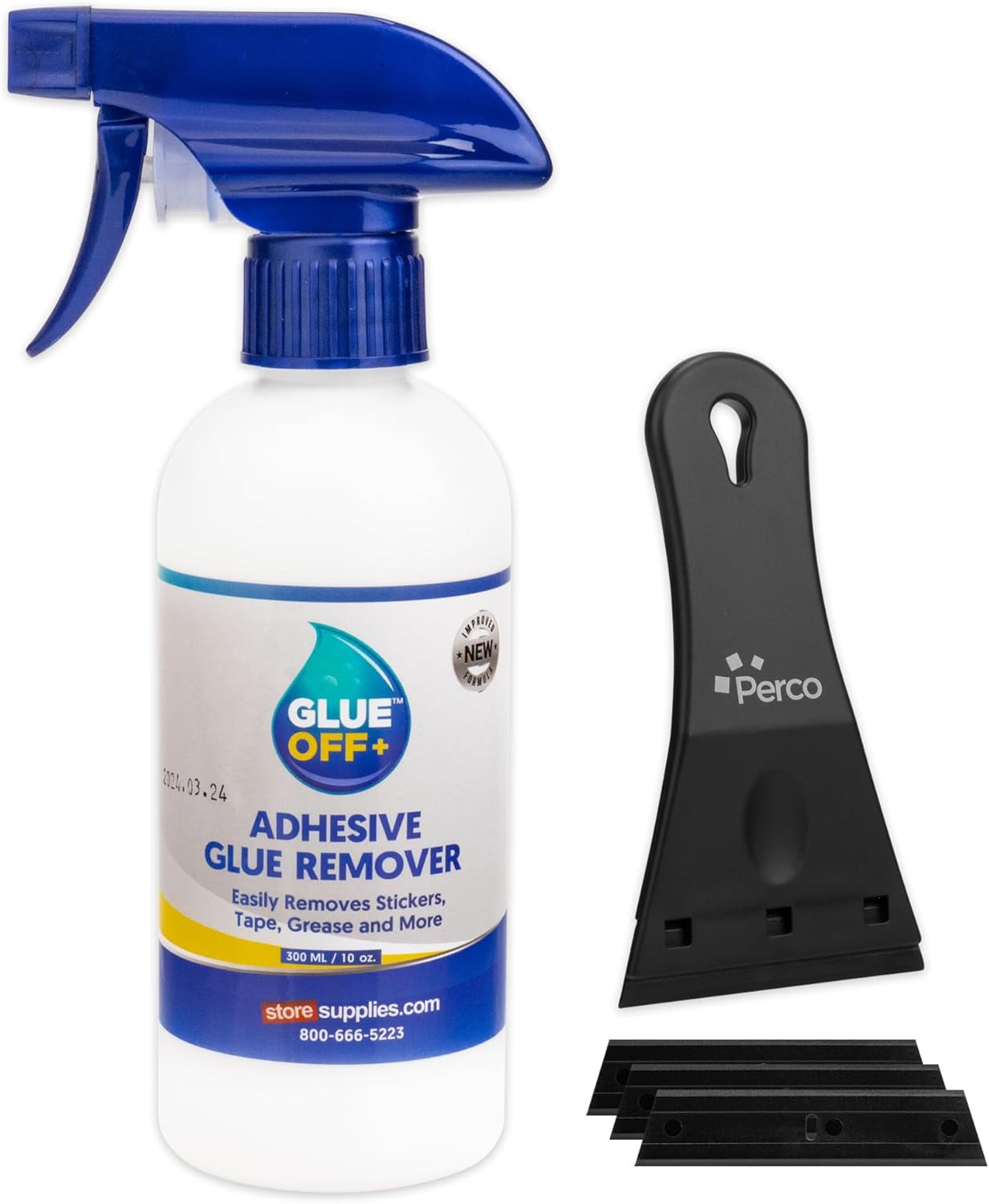 Glue off Adhesive Remover 3.3 Fl. Oz &amp; Scraper with Plastic Razor for Removing Labels (Adhesive Remover &amp; Scraper W/Plastic Razor)