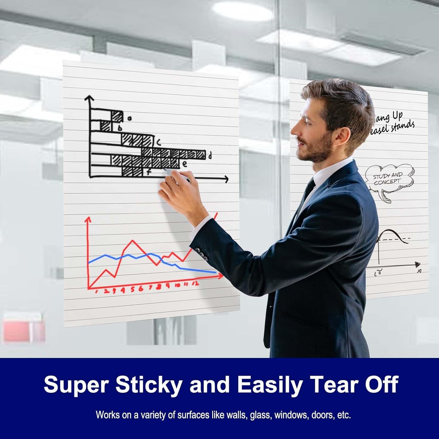 Lined Sticky Easel Pad, 25 X 30 Inches Flip Chart Paper for Teachers, Large Self Stick Easel Paper, 30 Sheets/Pad, 2 Pads/Pack