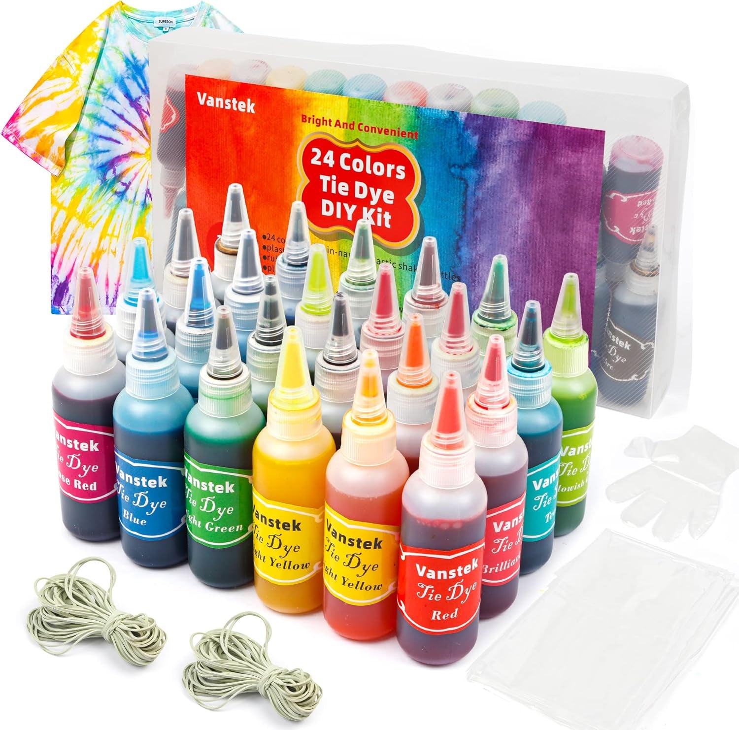 Tie Dye Kit, 24 Colors Tie Dye Shirt DIY Fabric Dye for Women, Kids, Men, with Rubber Bands, Gloves, Plastic Film and Table Covers for Family Friends Group Party Supplies