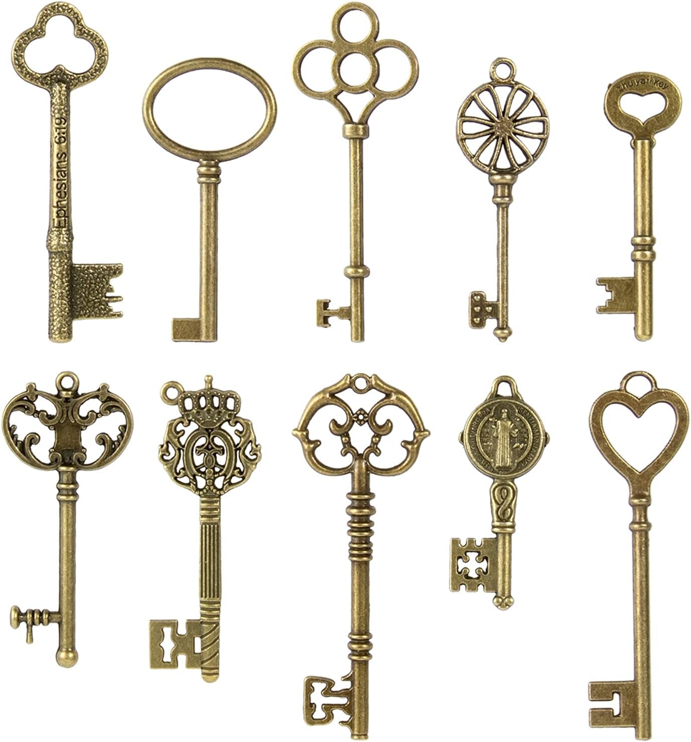 Vintage Skeleton Keys Set, Filigree Steampunk Keys, Antique Bronze Keys Charms Pendants, Different Style