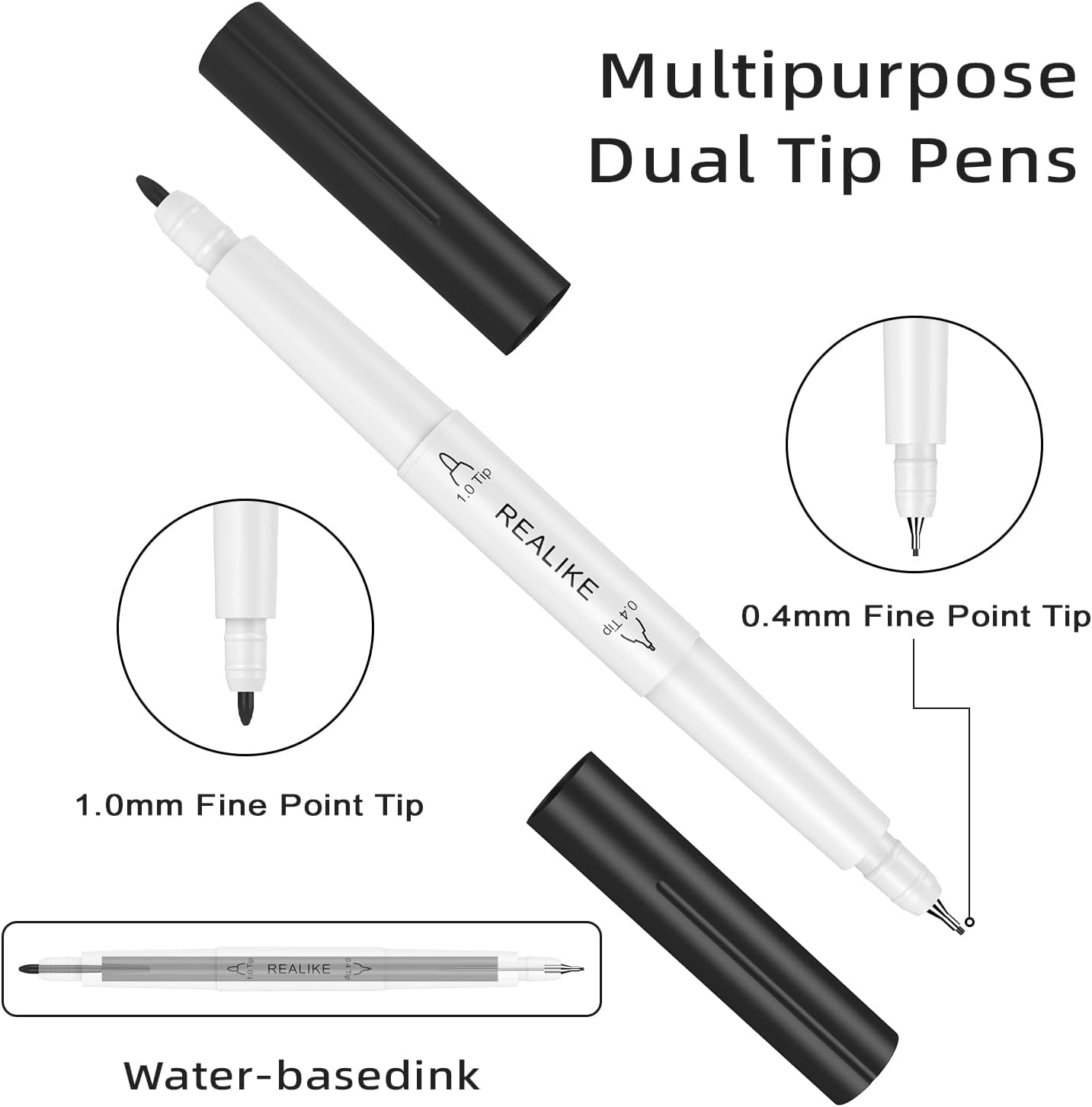 Dual Tip Pens for Cricut Maker 3/Maker/Explore 3/Air 2/Air, Black Pens Set of 7 Pack Dual Tip Marker Fine Point Pen Writing Drawing Accessories for Cricut Machine (0.4 Tip & 1.0 Tip)