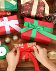 4 Rolls 100 Yards Christmas Ribbons 1Inch Wide Holiday Satin Ribbons Fabric for Gift Wrapping and DIY Craft, Red & Green & Gold &White