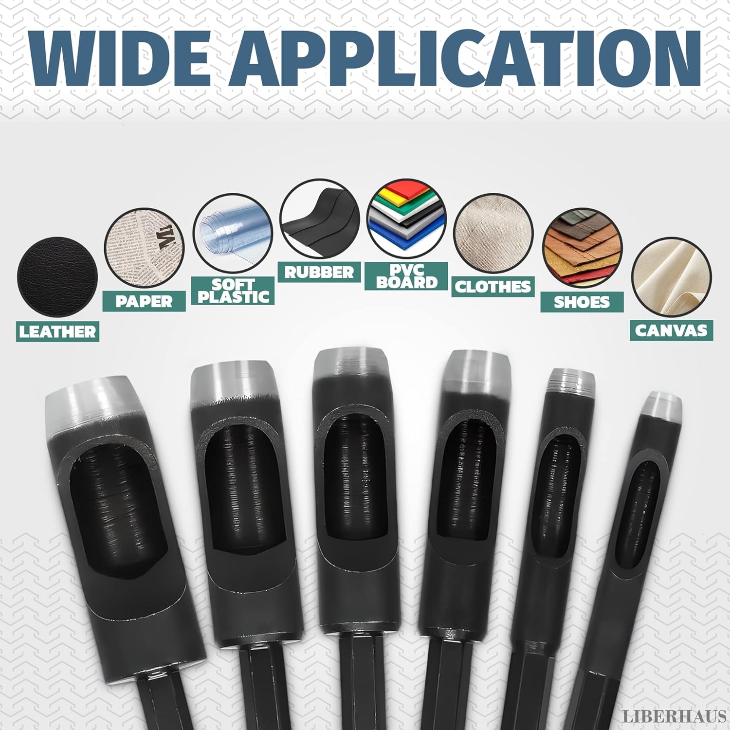 6Pcs Leather Hole Punch Tool - Hollow Punch Set Hex Shank Drill Bits Flexible Drill Bit Extension Hex Shank Drill Bit Set 3/16" 1/4" 5/16" 3/8" 7/16" 1/2" Non-Slip Fit Leather Hole Punches Set