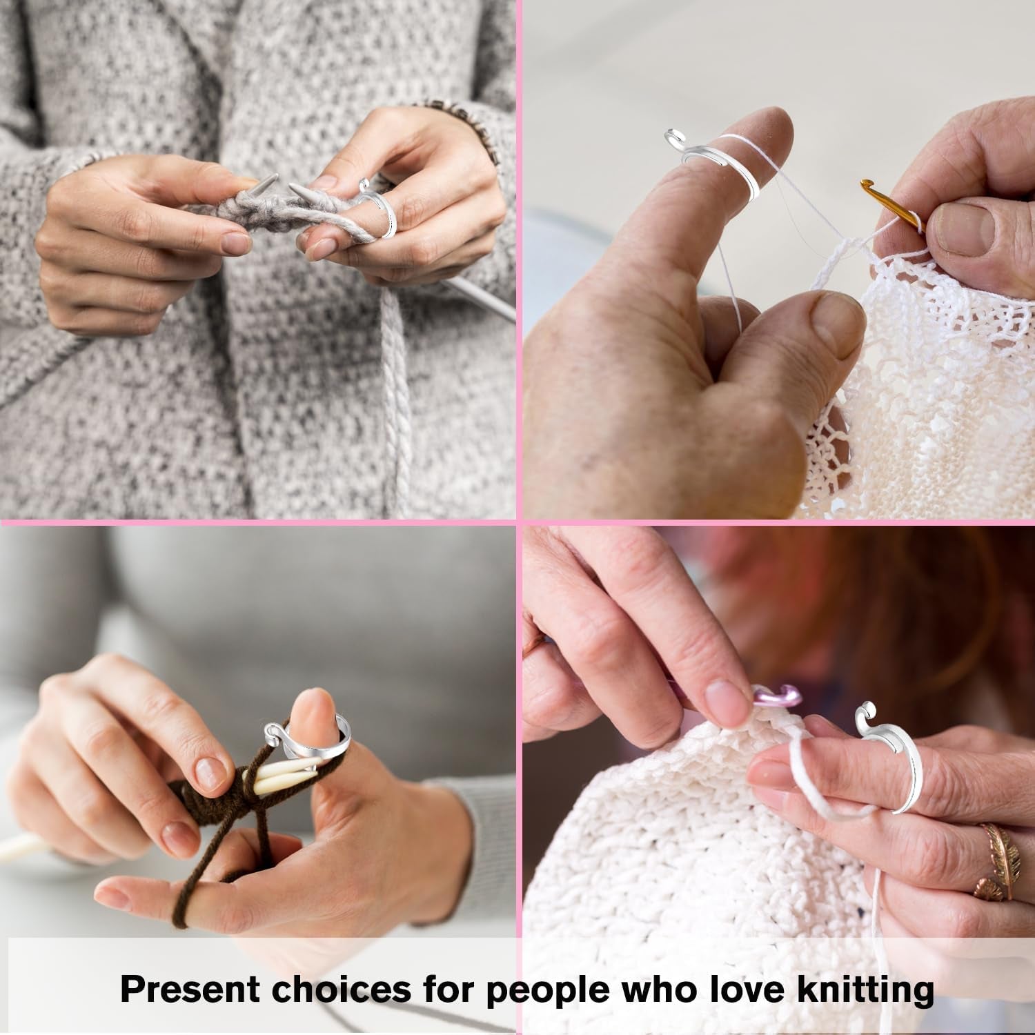 Adjustable Crochet Ring for Finger,Braided Knitting Ring with Plastic Box Yarn Tension Rings for Crocheting Knitting Accessories 2 Styles Silver