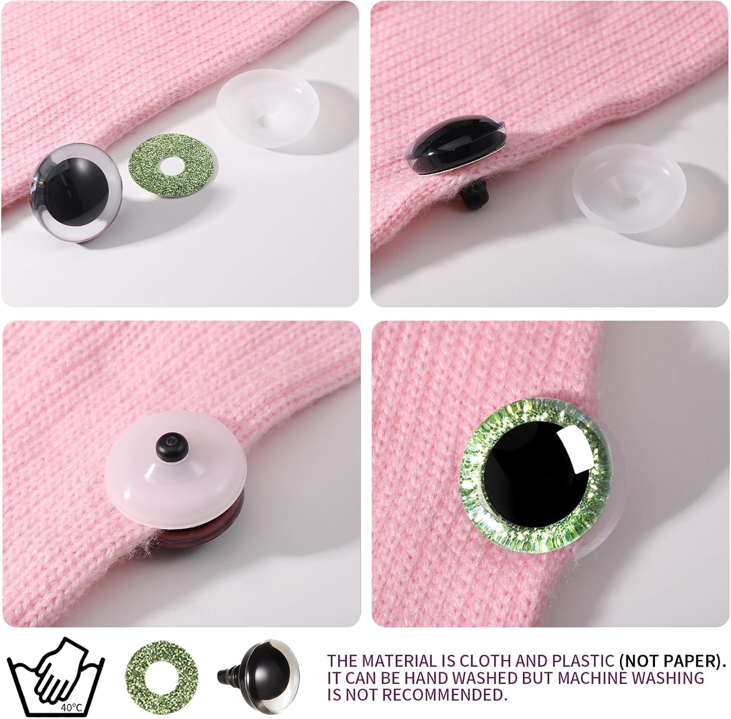 120Pcs 16Mm 3D Glitter Plastic Safety Eyes for Amigurumi Trapezoid Craft Crochet Doll Eyes with Washers Stuffed Animal Eyes for DIY of Puppet, Bear Plush Animal(6 Colors)