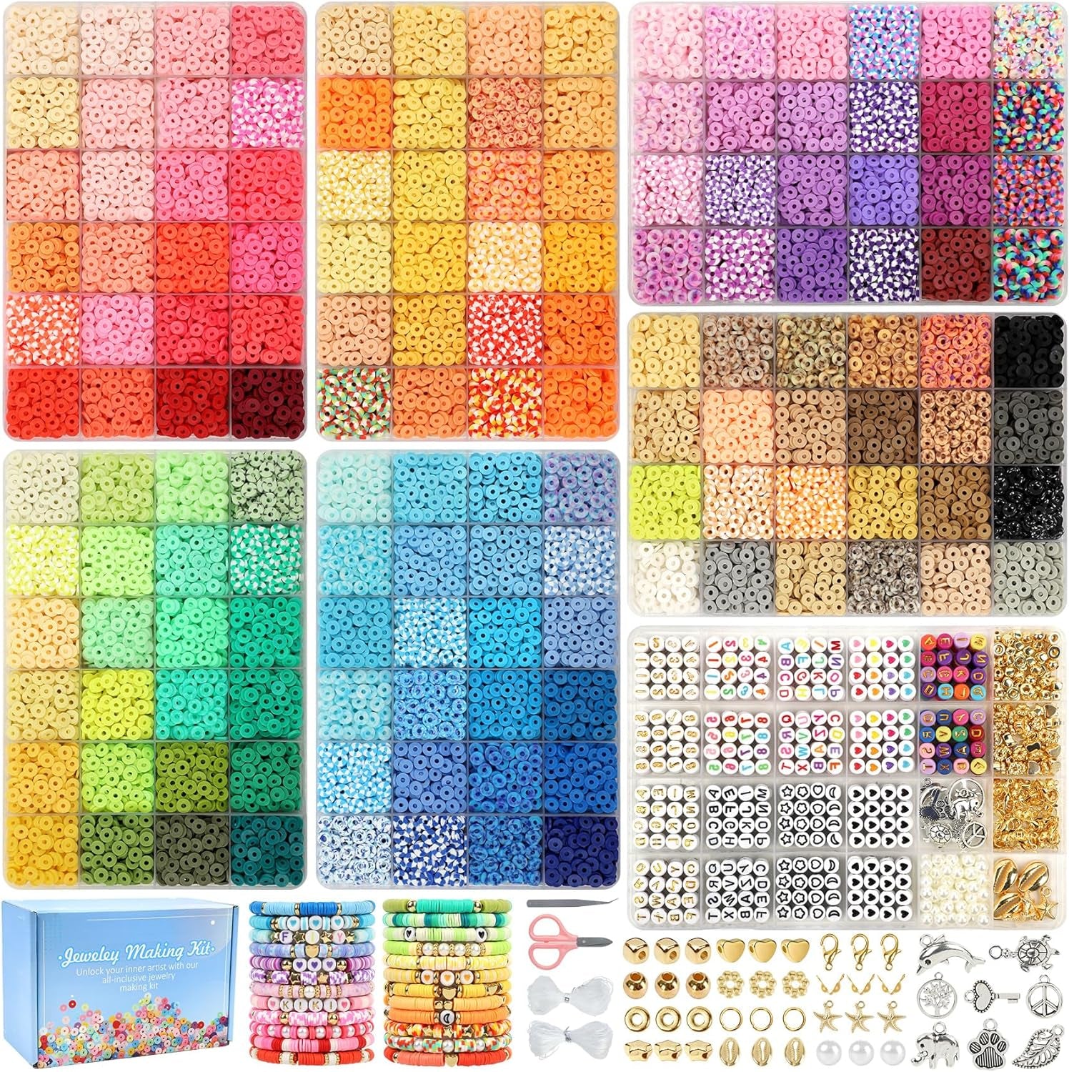 23110 Pcs Clay Beads Bracelet Making Kit, 144 Colors 7 Boxes Friendship Bracelet Beads Clay Bead Bracelet Kit Flat Heshi Beads for Jewelry Necklace Making DIY Crafts Gift