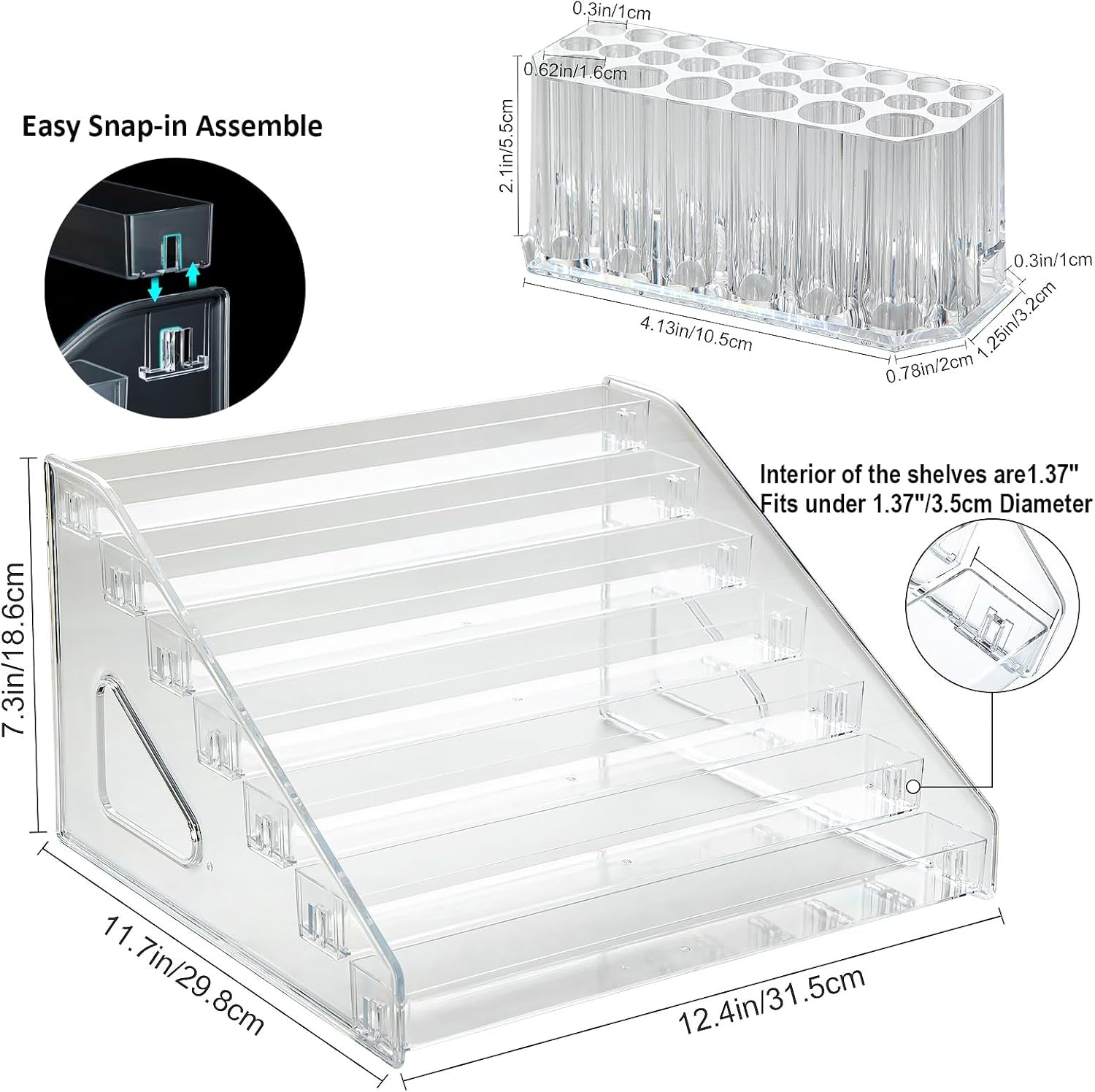 Acrylic Paint Organizer (7Layer) & Paint Brush Holder (26 Holes) for Paint Storage Paint Tube Holder, Clear Paint Bottle Rack for Alcohol Inks, Food Coloring Organizer Paint Storage Box