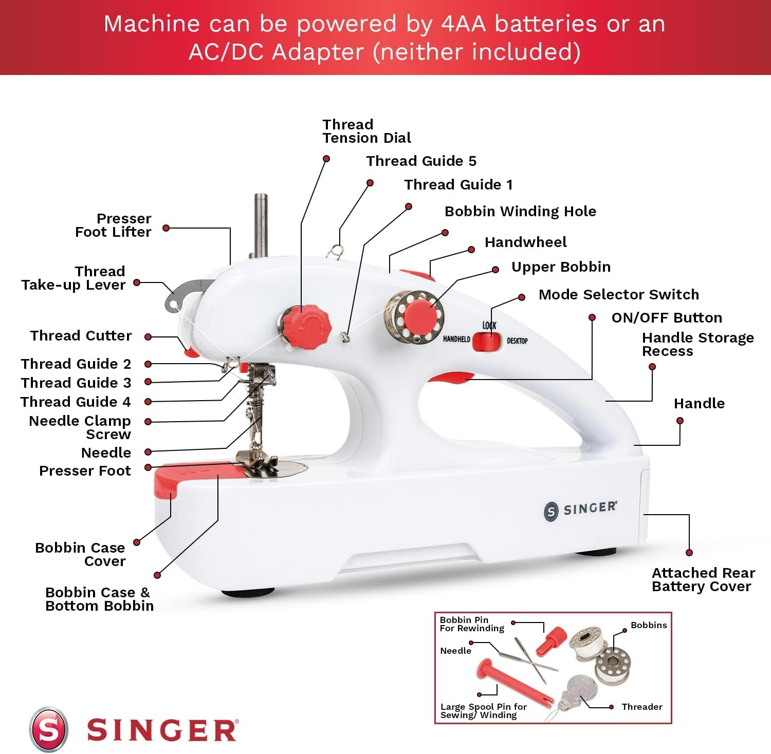 Stitch Quick + (Two Thread) Hand Held Mending Machine, White (01774)