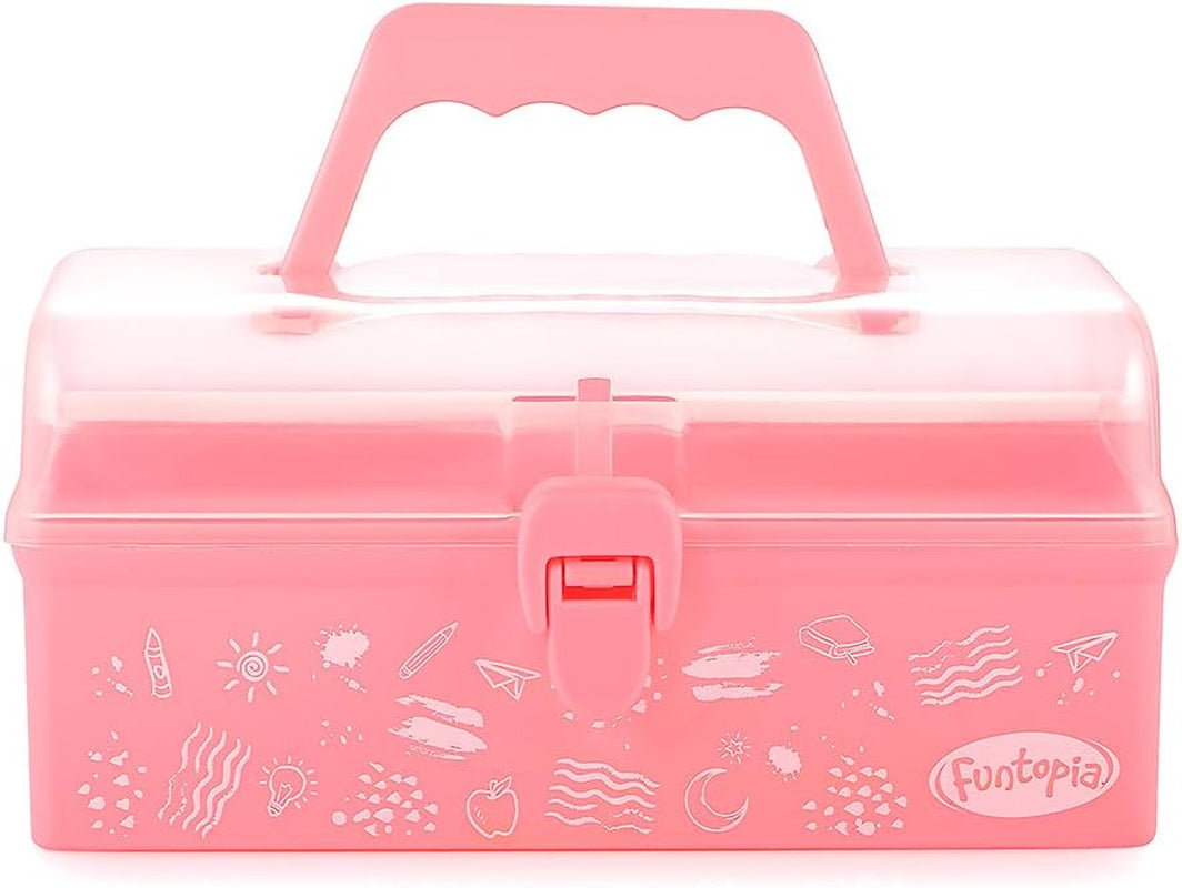 Plastic Art Box for Kids - Portable Multi-Purpose Storage Box for Toys, Crafts, Art Supplies - Pink