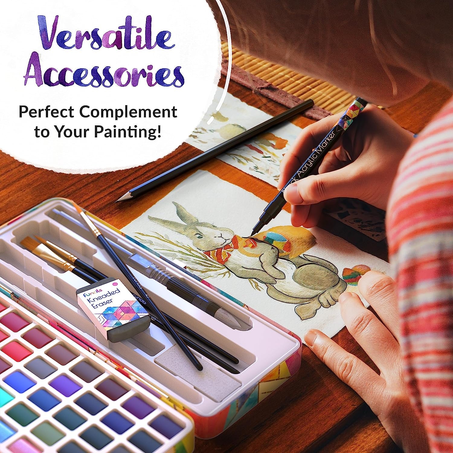 Watercolor Paint Set - 50 Travel Watercolors Set - Water Colors Paint for Adult, Kids, Beginners, Professional Artists | Watercolor Palette with Paper, Brush, Pen | Art Supplies for Adults