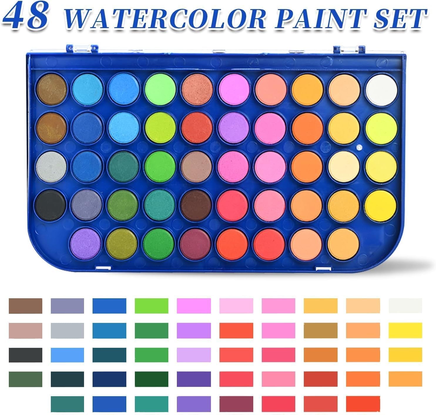 Paint Set, 48 Colors Non-Toxic Watercolor Paint with a Brush Refillable a Water Brush Pen and Palette, Washable Water Color Paints Sets for Kids, Adults，And Artists