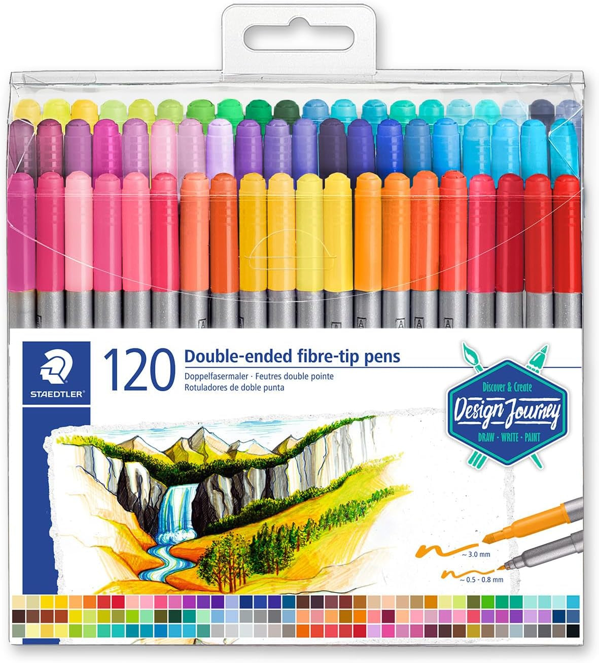 Double-Ended Fiber-Tip Pens, Washable Ink, Fine & Bold Writing and Coloring Tips, 120 Assorted Colors, 3200 TB120, Multicoloured (3200 TB120ST)