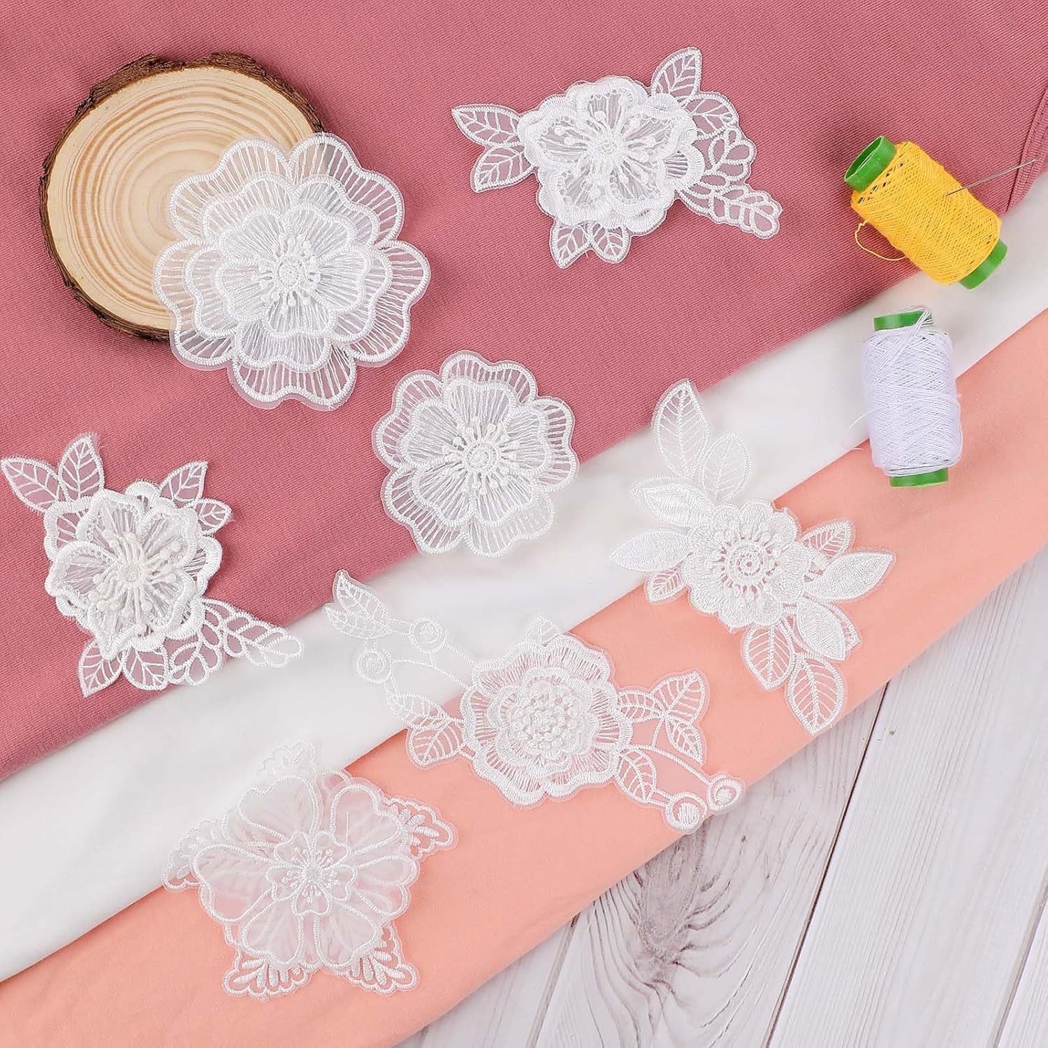 12 PCS Flower Applique White Lace Embroidered Flower Patches for Clothes 3D Floral Sew on Patches for Women'S Dress Jeans Sweater Hats Shoes Bags Clothes Repairing Decorating Wedding DIY Sewing Craft