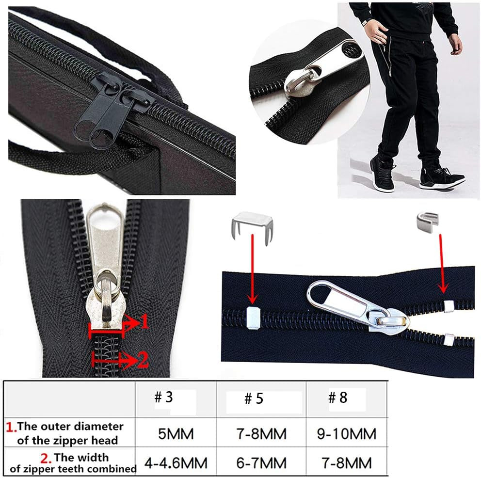 Zipper Repair Kit 255 Pcs Zipper Replacement Kit with Zipper Install Pliers Tool and Zipper Extension Pulls for Clothing Jackets Purses Luggage Backpacks Tents Sleeping Bag