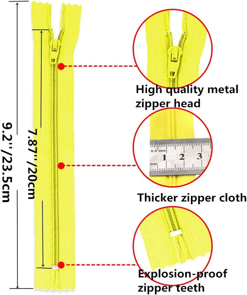 100 Pcs 9 Inch Nylon Coil Zippers Tailor Sewer Bulk for Sewing Crafts 25 Colors