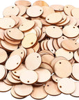 200 Pieces Unfinished Blank Wood Circle Pendants round Disc Circle Wood Pieces round Wooden Disk with Hole Small Wooden Pendant for Craft Decoration Embellishment (Diameter 1 Inch, Aperture 0.08 Inch)