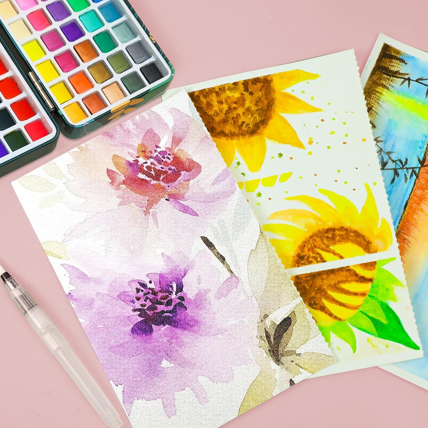 Watercolor Paint Set 100 Colors in Portable Box, Travel Watercolor Set with Watercolor Papers and Brushes, Water Color Kit for Beginners & Professionals