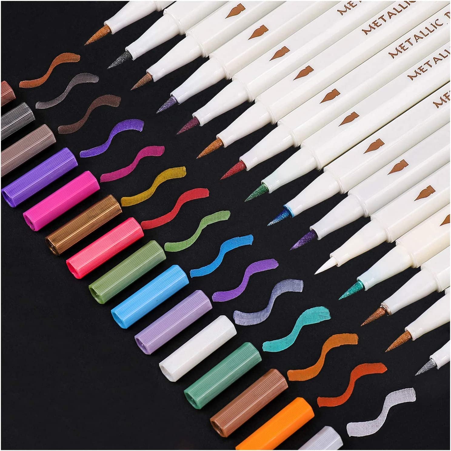Metallic Marker Pens, 12 Colors Hard Fine Tip Metallic Markers for Black Paper, Adult Coloring, Card Making, Rock Painting, Scrapbooking Crafts, DIY Photo Album