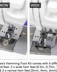 Rolled Hem Presser Foot [6 Sizes] Wide Rolled Hem Foot Set & Narrow Foot Hemmer Set for Brother, Singer & Janome Low Shank Sewing Machines. Hemming Pressure Feet with Distinctive Wide and Narrow Sizes
