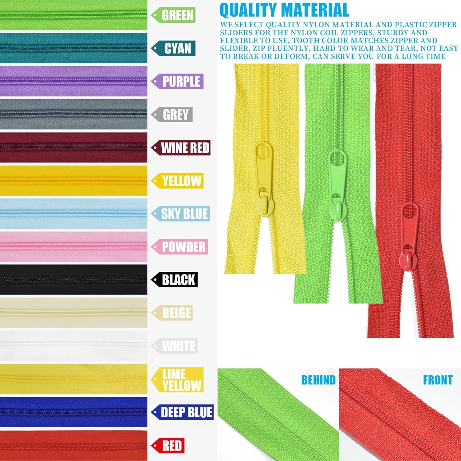 42 Yards 14Pcs Zippers by 5 Nylon Coil in Assorted Colors with 112 Zipper Sliders Pull Head for DIY Tailor Sewing Crafts Supplies, 14 Color