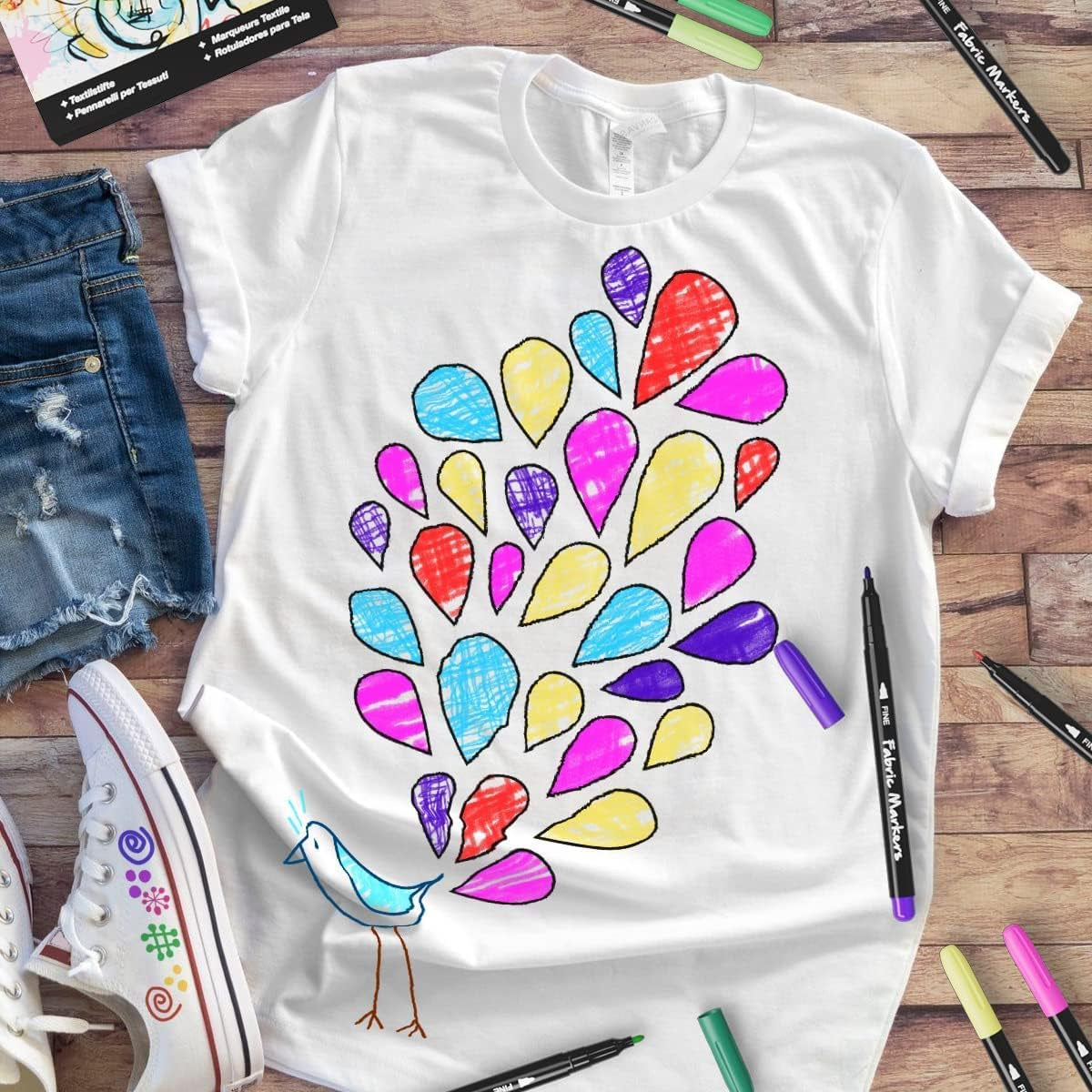 Fabric Markers Permanent for Clothes Sneaker Shoes T Shirt Baby Onesies Bibs Bodysuit Pillow Canvas Tote Bags Graffiti Kids Adults Fabric Decorating, Fine Point Pen Fabric Paint Pens Set of 20 Colors