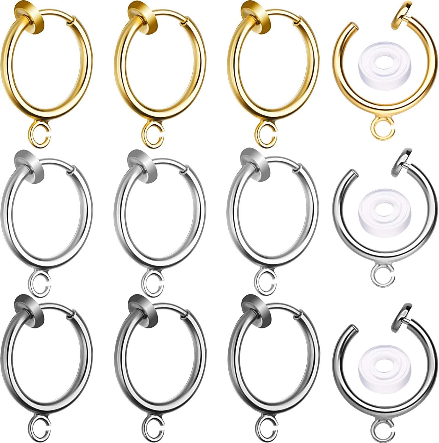30 Pieces Clip-On Earring Converters Non-Pierced Earring Findings Dangle Earring Clips with Easy Open Loop and Silicone Earring Pads for Daily Accessory, 3 Colors (Style A)