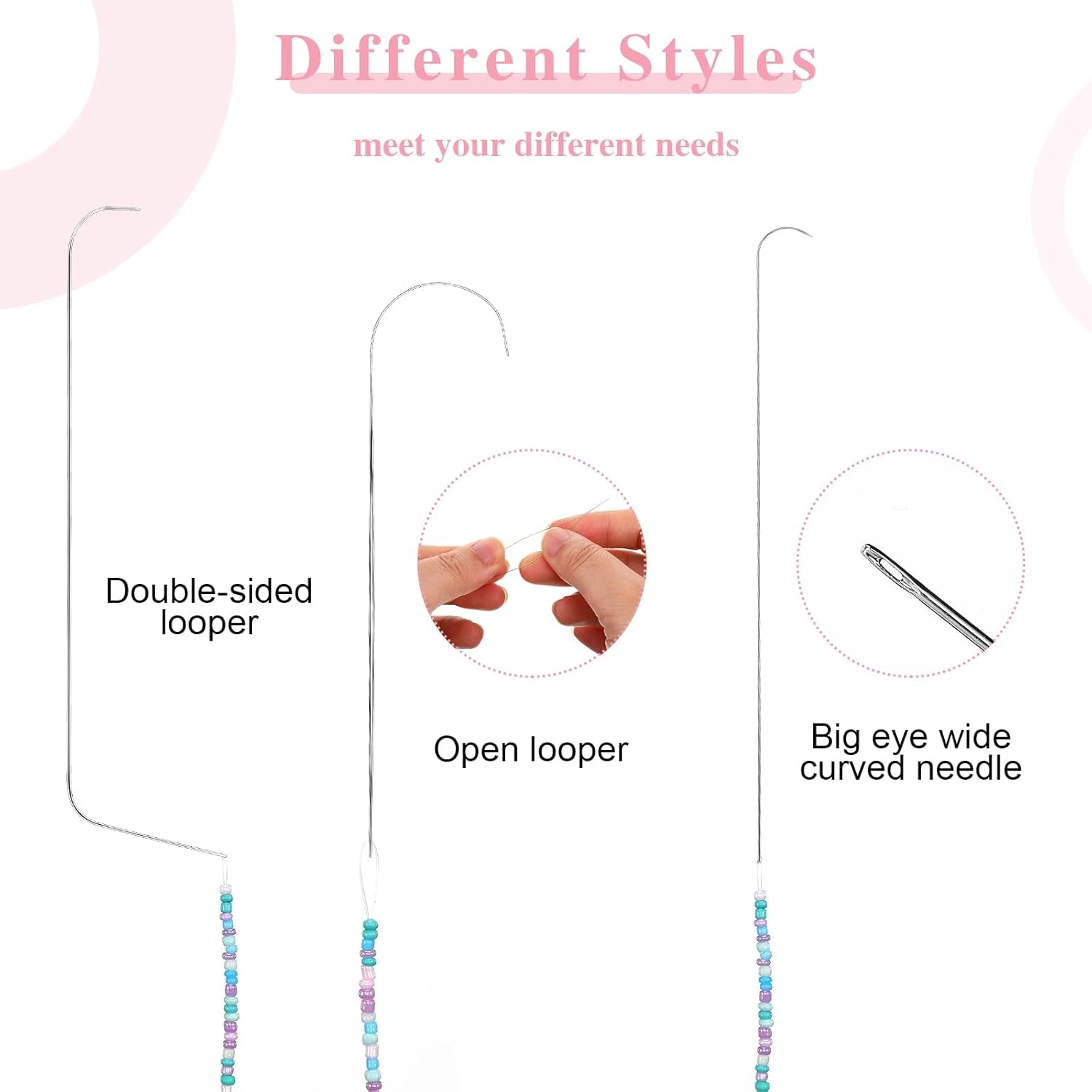 6 Sizes Large Eye Curved Beading Needles, Stainless Bead Needle for Bead Spinner, Bead Spinner Needles for Waist Beads Bracelet Necklace Making (6 Pcs)
