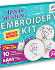 Embroidery Sewing Kit for Beginners, Kids Craft Kit Gift for Girls Boys Ages 8-12, 10 Projects, Embroidery Hoops, Fabric, Patterns, Floss, Needles, Needlepoint Cross Stitching Supplies